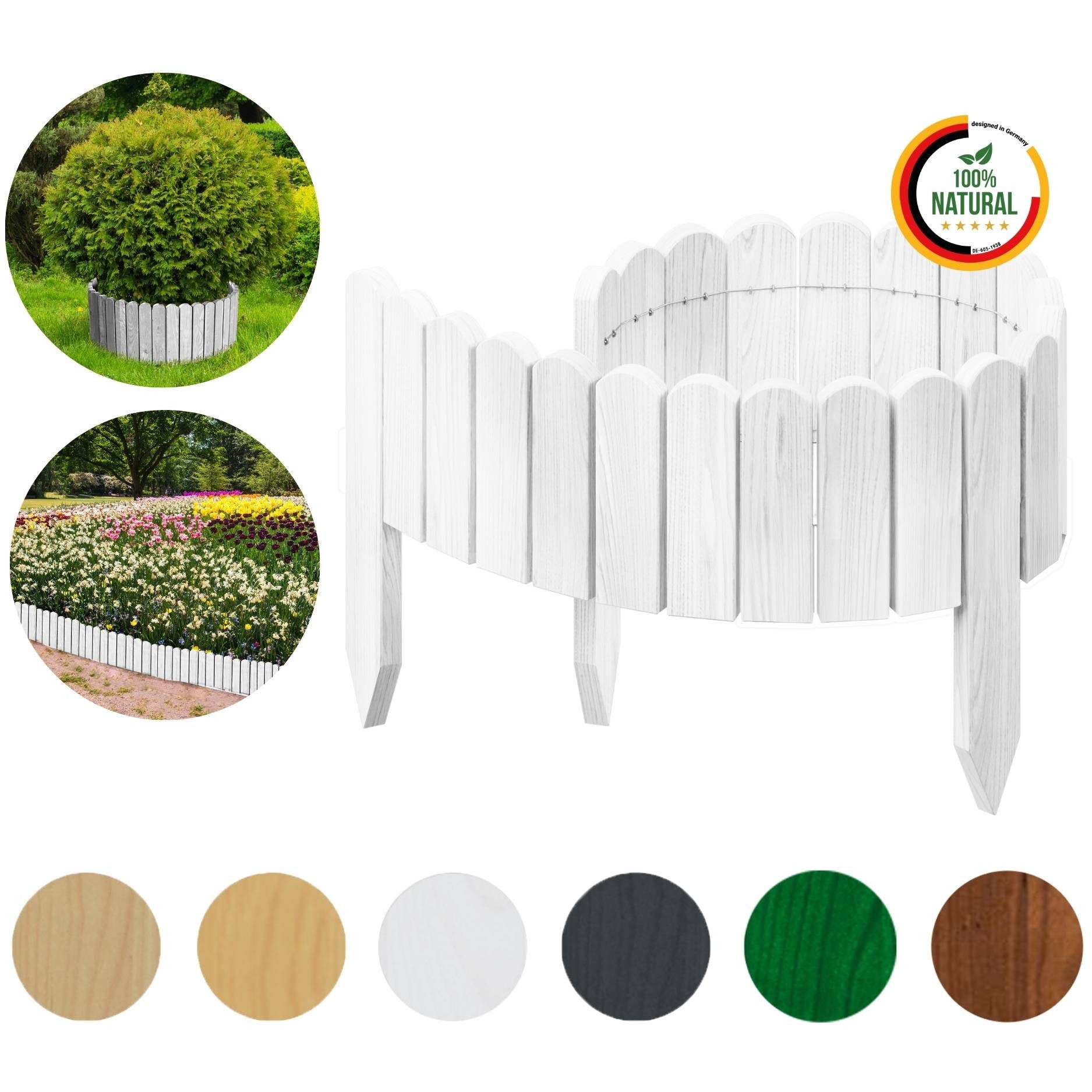 Floranica Palisade Flexible Rollborder Beeteinfassung Beetumrandung Rasenkante Holzzaun, LxH: 100x10 cm, Weiß, Dekozaun Umzäunung von Blumenbeeten Kräutergarten Wege Rasenbegrenzung