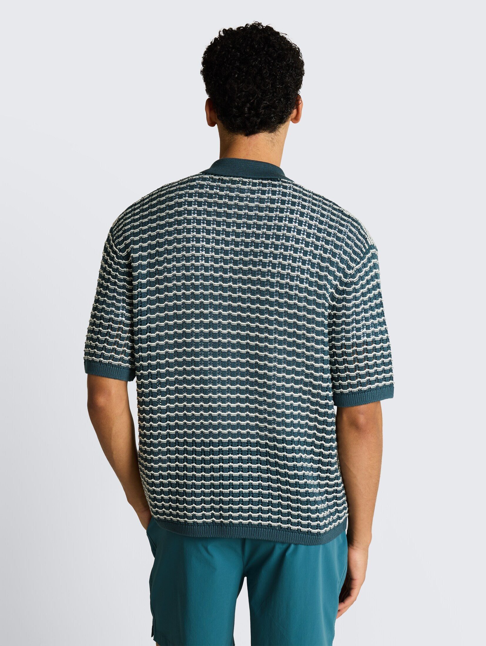 TOM TAILOR Denim Kurzarmhemd Pullover & Strickjacken Strick-Poloshirt mit Lochmuster