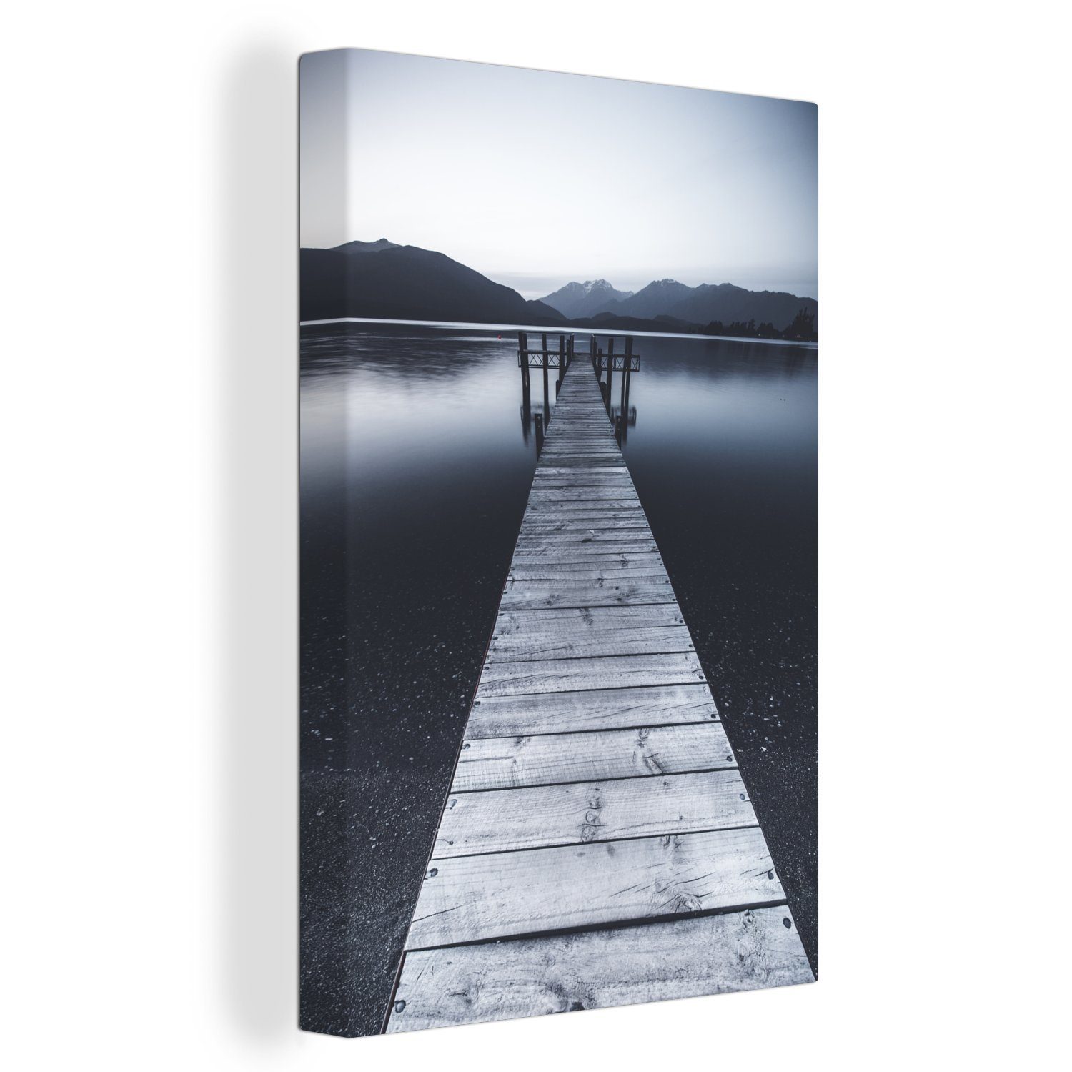 Zackenaufhänger, alter schwarzen cm St), Leinwandbild Ein 20x30 über fertig Gemälde, einem See, bespannt (1 OneMillionCanvasses® Leinwandbild inkl. Steg