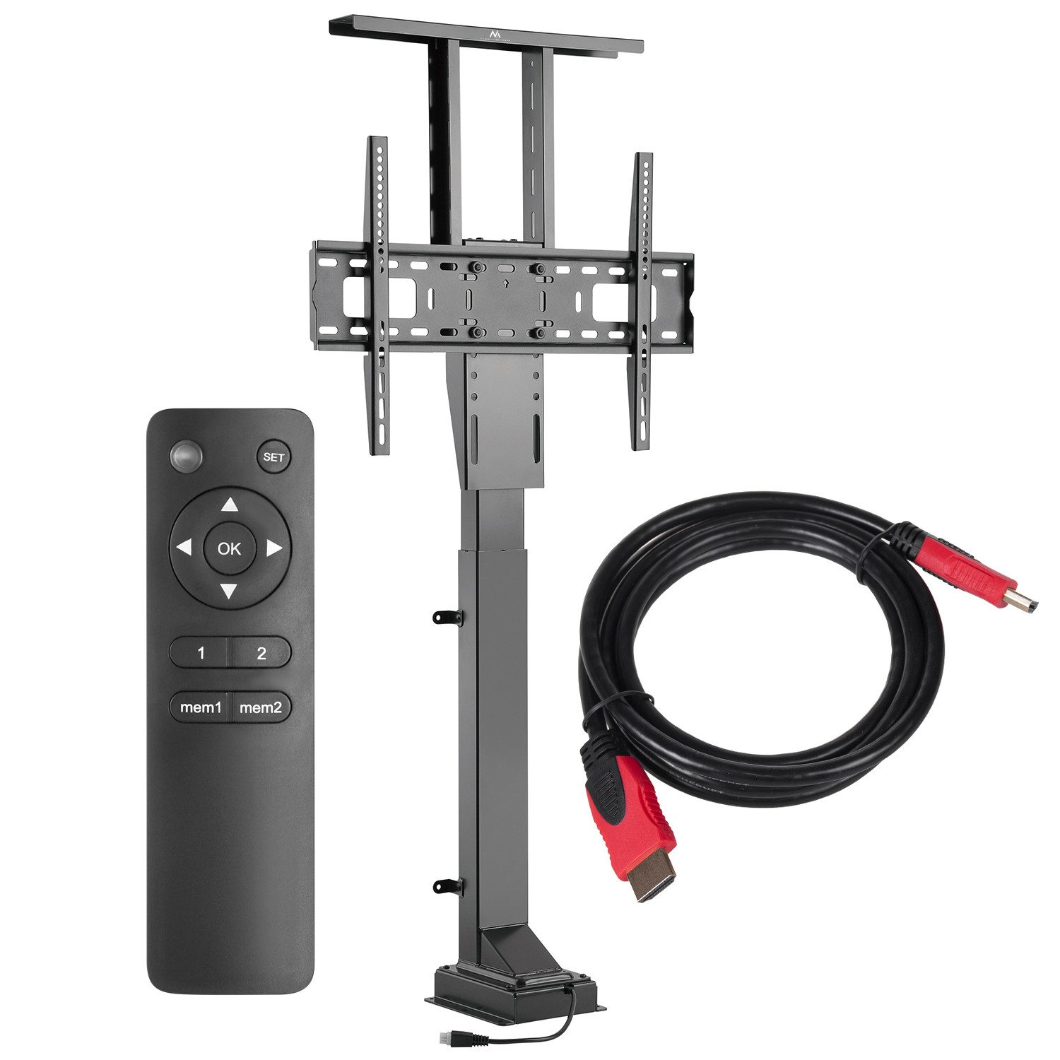 Maclean TV-Ständer MC-866, (bis 65 Zoll, Elektrischer Standfuß mit TV-Halterung HDMI-Kabel)
