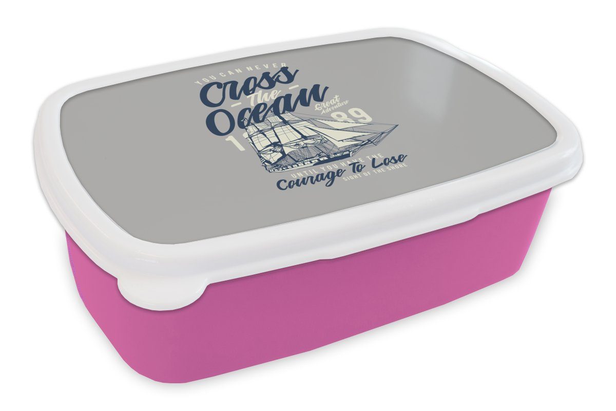 MuchoWow Lunchbox Boot - Segel - Retro, Kunststoff, (2-tlg), Brotbox für Erwachsene, Brotdose Kinder, Snackbox, Mädchen, Kunststoff rosa