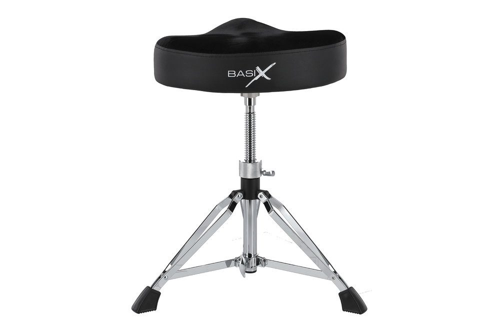 PURE GEWA Schlagzeughocker Schlagzeughocker Serie 600 mit Textilsitz und Präzisionsdrehspindel, Doppelstrebig, große Füße, höhenverstellbar 43–69 cm, stabil, 4,9 kg