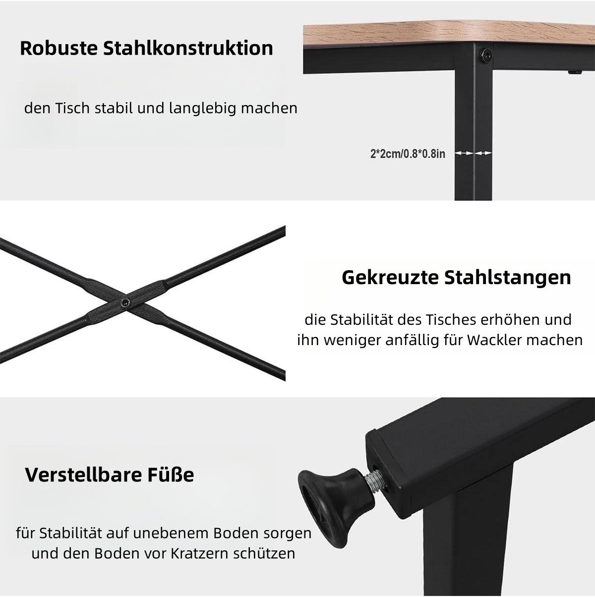 cm Schreibtisch mit Stahl, Woltu Eiche Holz Ablage, Schwarz-Helle und aus ca.120x74x71,5 (1-St),