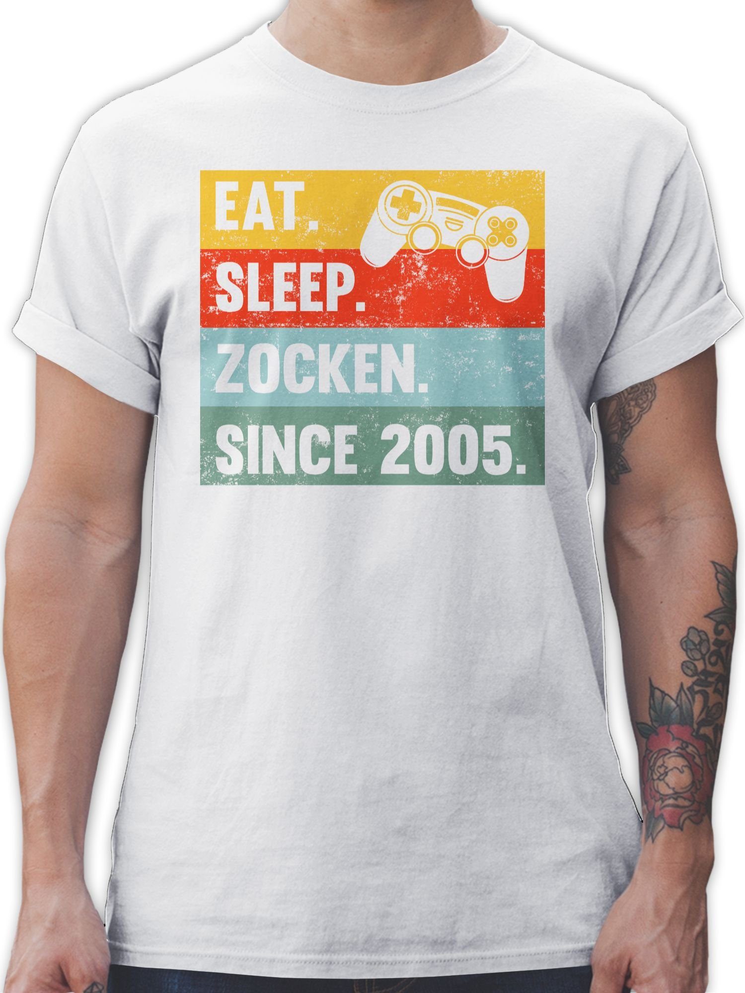 Shirtracer T-Shirt Eat Sleep Zocken Since 2005 18. Geburtstag 02 Weiß