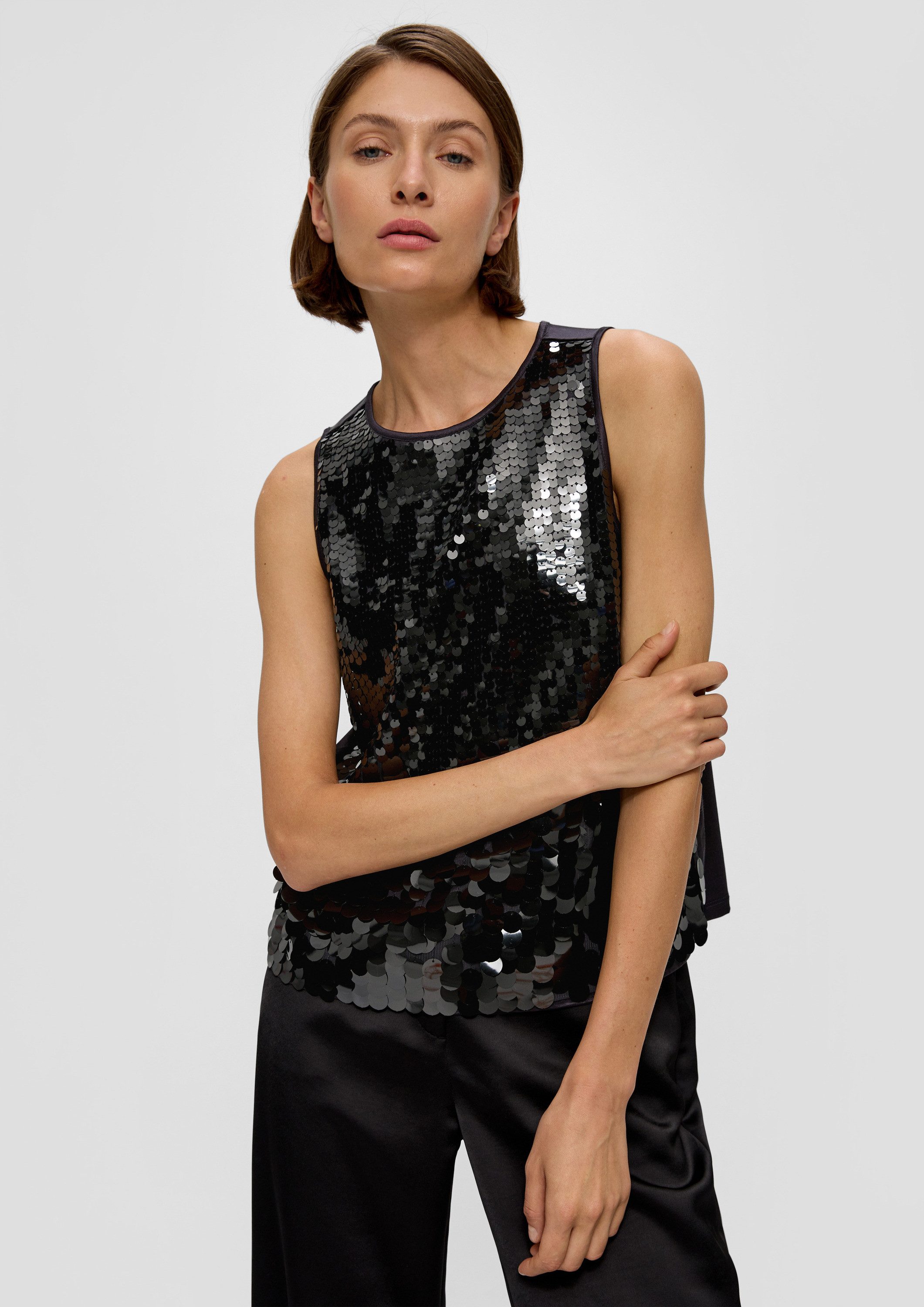 s.Oliver Muskelshirt T-Shirt Blusentop mit Pailletten