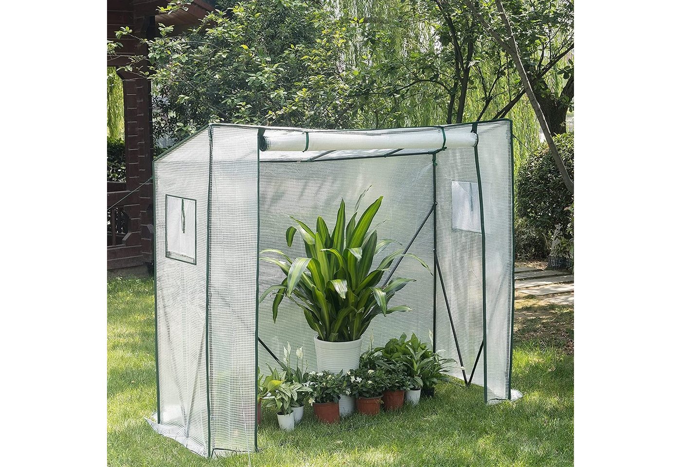 Thumbnail - Woltu Gewächshaus, PE halbtransparent 130 g/m² 200x77x146/169 cm Weiß