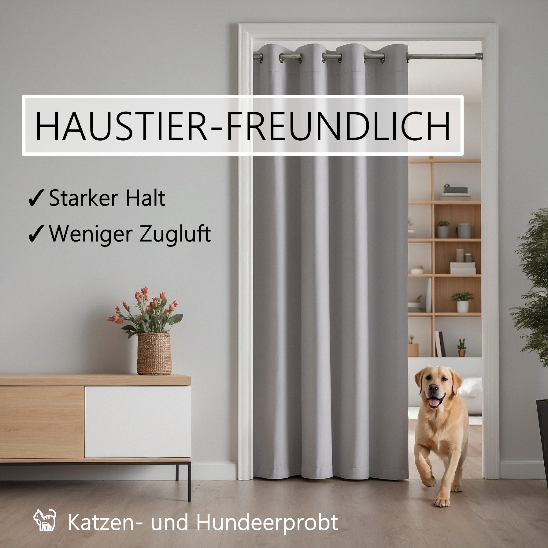 tinycurtains Türvorhang für alle gängigen Türgrößen, Thermovorhang (ohne Stange) Türgardine (1 St), Ösen, abdunkelnd, 100% Polyester, blickdicht hellgrau Moonli – Bild 5 von 5