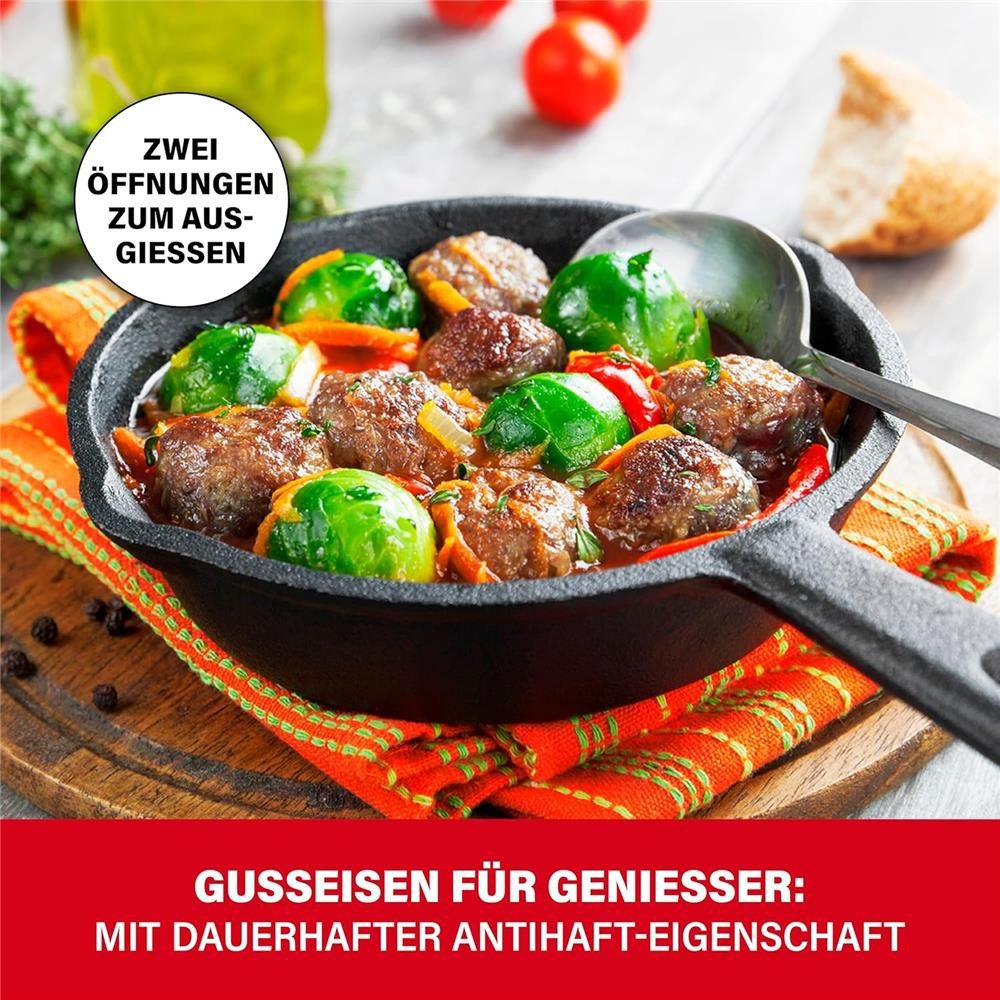 BBQ Boss Pfannen-Set Gusseisen Pfännchen 3er Set Gusseisenpfanne Grill Pfannen Ø14,5cm, (3-tlg), Geeignet für Induktion, Gas-, Elektrofelder sowie Grill und Backofen