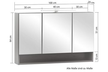 möbelando Waschtisch-Set Kaprun, (B/H/T: 101x200x47 cm), aus MDF in graphit mit 3 Türen und 6 Einlegeböden