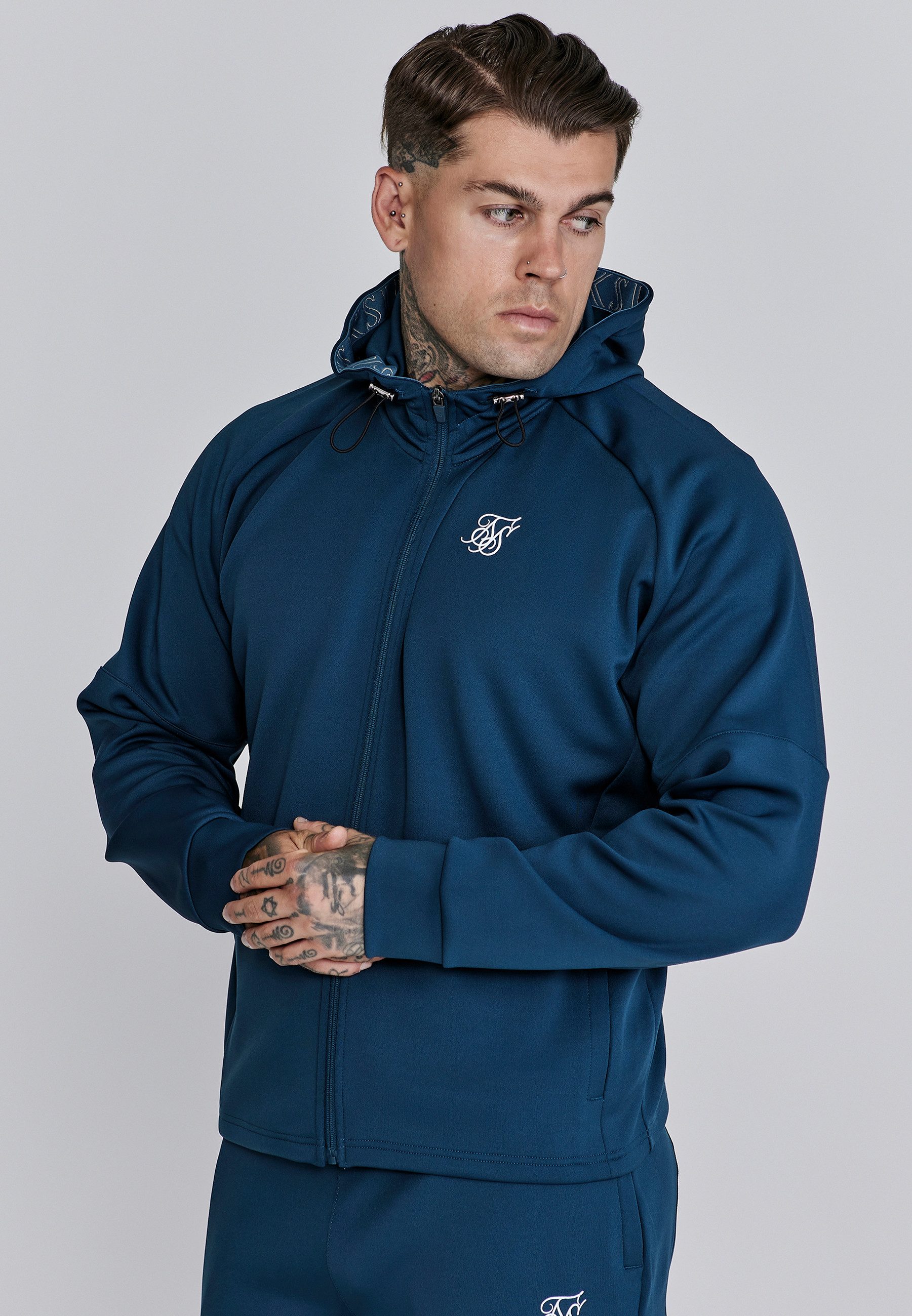 Hoodie SikSilk Herren Blauer Full Zip Kapuzenpullover