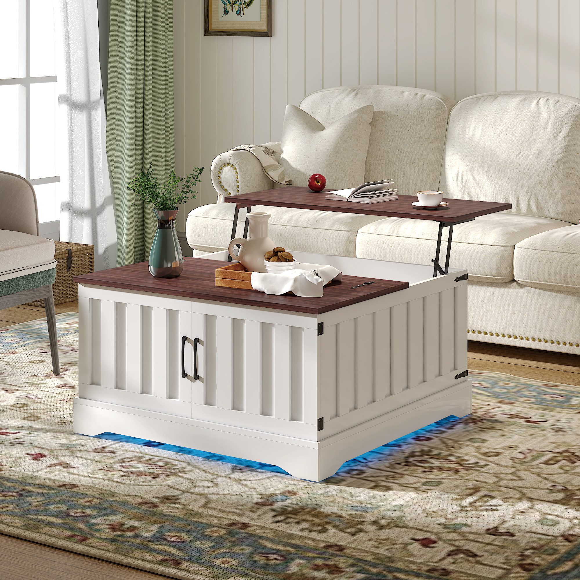 radelldar Couchtisch höhenverstellbar mit LED-Beleuchtung 80 x 80x (42-57)c günstig online kaufen