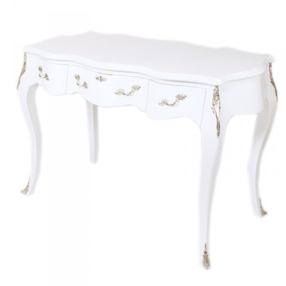 Weiß / cm Padrino 60 Möbel Casa - 120 H80 x Sekretär Silber x Luxus Barock Konsole Schreibtisch / Schreibtisch