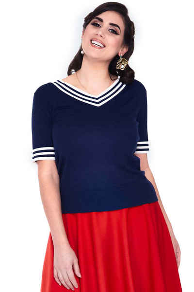 Voodoo Vixen Kurzarmpullover Stripe Neckline Short Sleeve Sweater Maritim Retro Oberteil