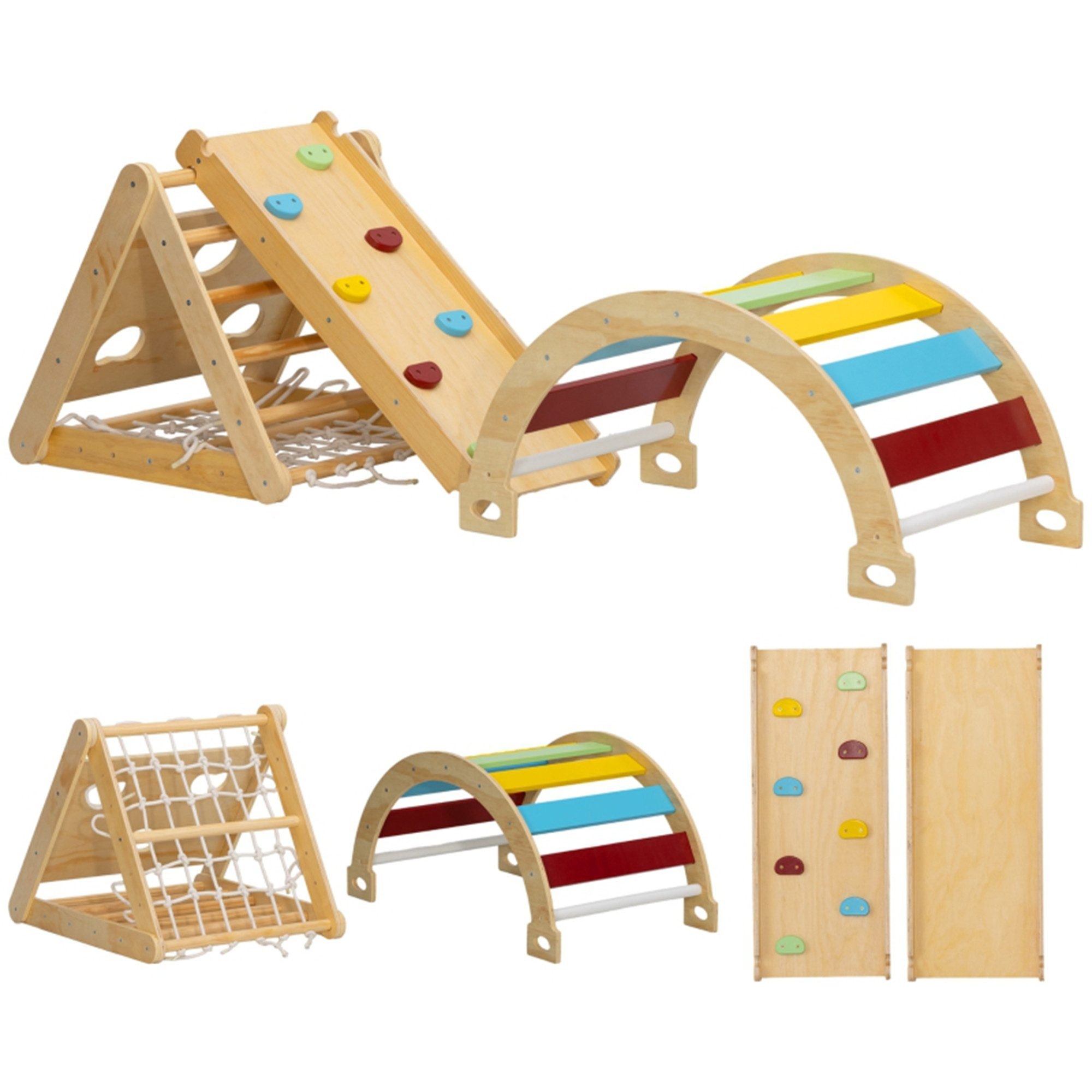 MC Star Klettergerüst Indoor, 7 in 1 Kletterdreieck mit Rutsche, Kletterbogen, Mehrfarbig