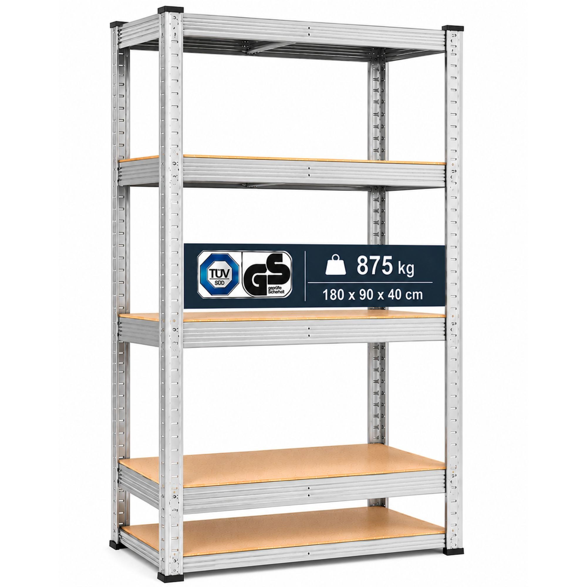 Arebos Schwerlastregal 180x90x40 cm, 5 Böden, 875 kg Traglast, Steckregal, Lagerregal, Stück, Flexibel einsetzbar: für Werkstatt, Garage, Keller oder Lager von Arebos