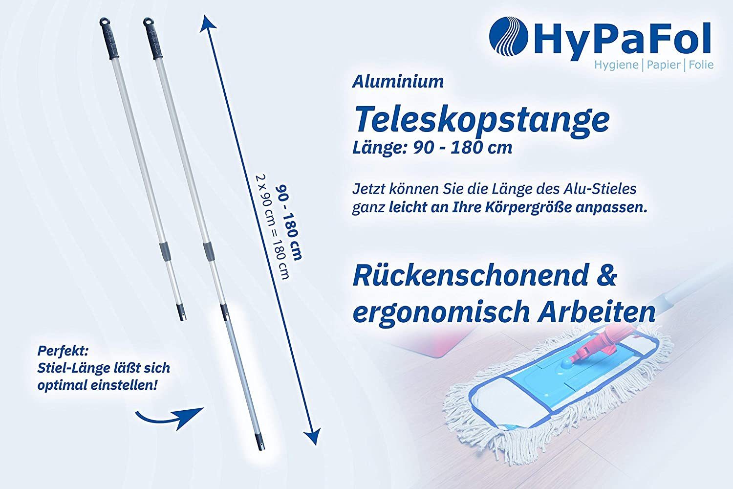 Hypafol Wischmopp SET mit Magnethalterung 40-50cm Bodenwischer 3 Möppe Mopphalter Stiel, I Profi-Bodenreinigung für Zuhause