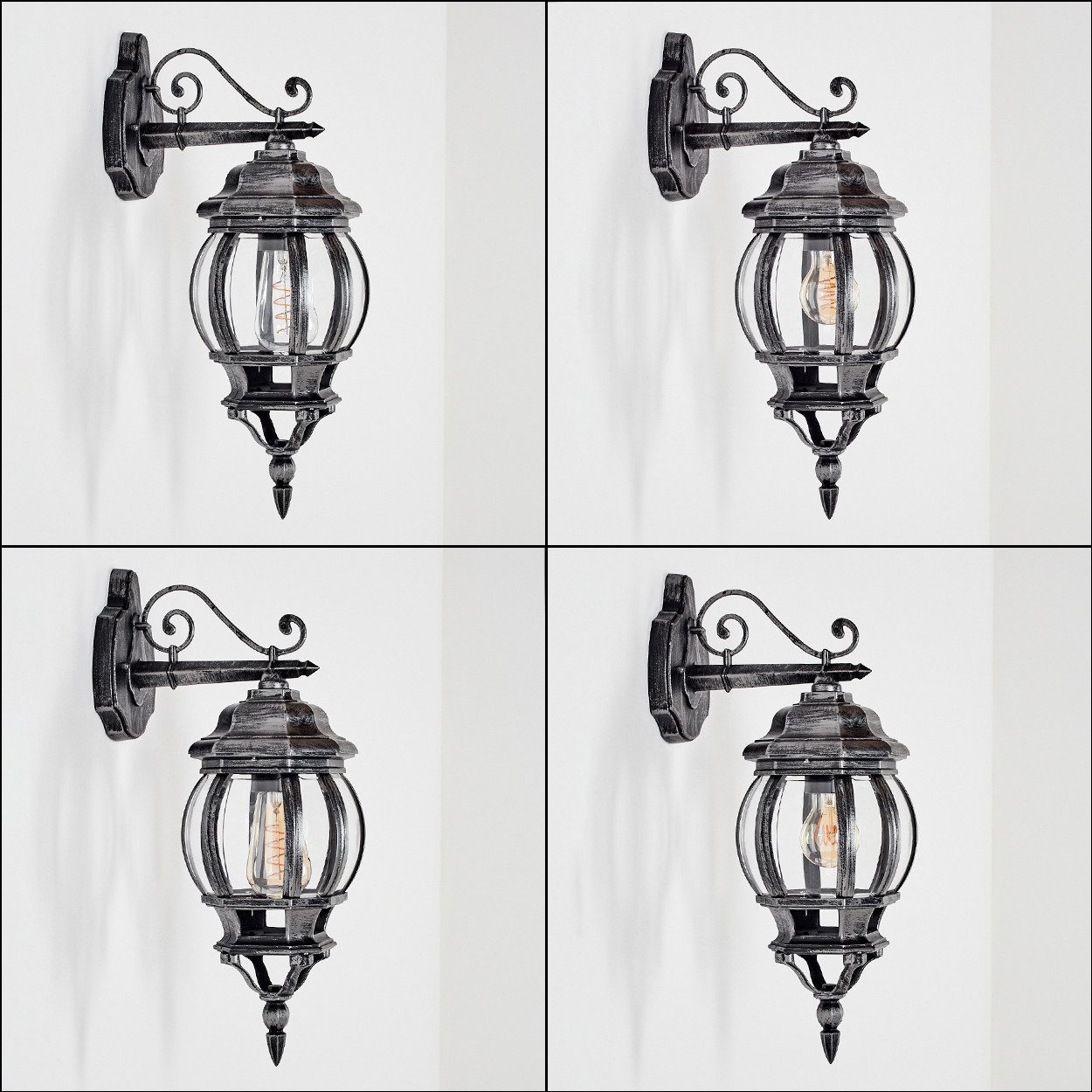 hofstein Außen-Wandleuchte Außenwandlampe aus Metall/Glas in Schwarz/Silberfarben/Klar, ohne Leuchtmittel, Wandleuchte außen abwärts im Retro/Vintage/Antik-Design, E27, IP44