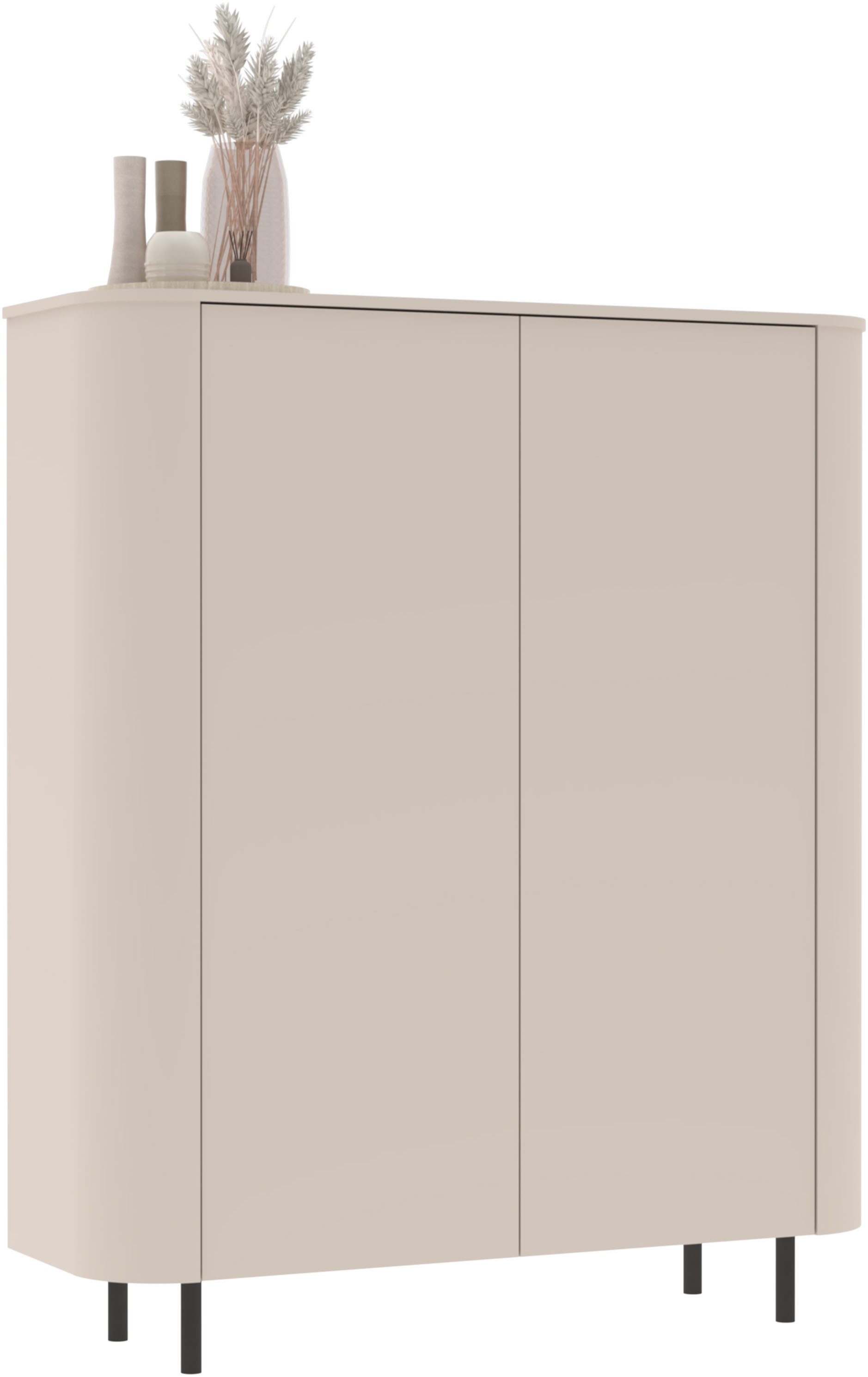 OTTO home Highboard Lido, B/H 131/154 cm, 2 Türen, Stauraumschrank, Hochkommode, Formgebogenes MDF, Stirnseiten mit Rundung, Push-to-open, Metallfüße