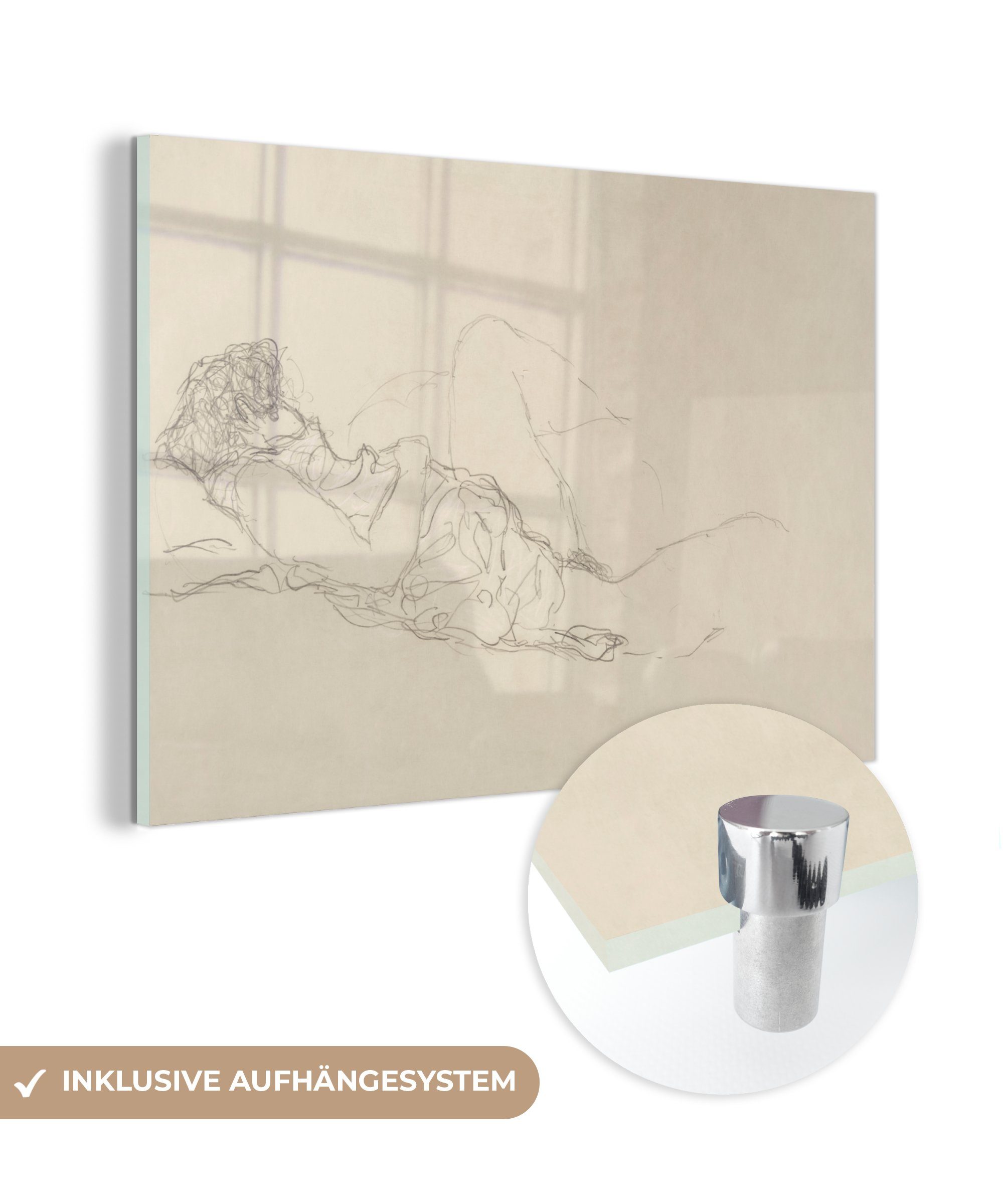 MuchoWow Acrylglasbild Schlafende Frau - Gemälde von Gutsav Klimt, (1 St), Acrylglasbilder Wohnzimmer & Schlafzimmer