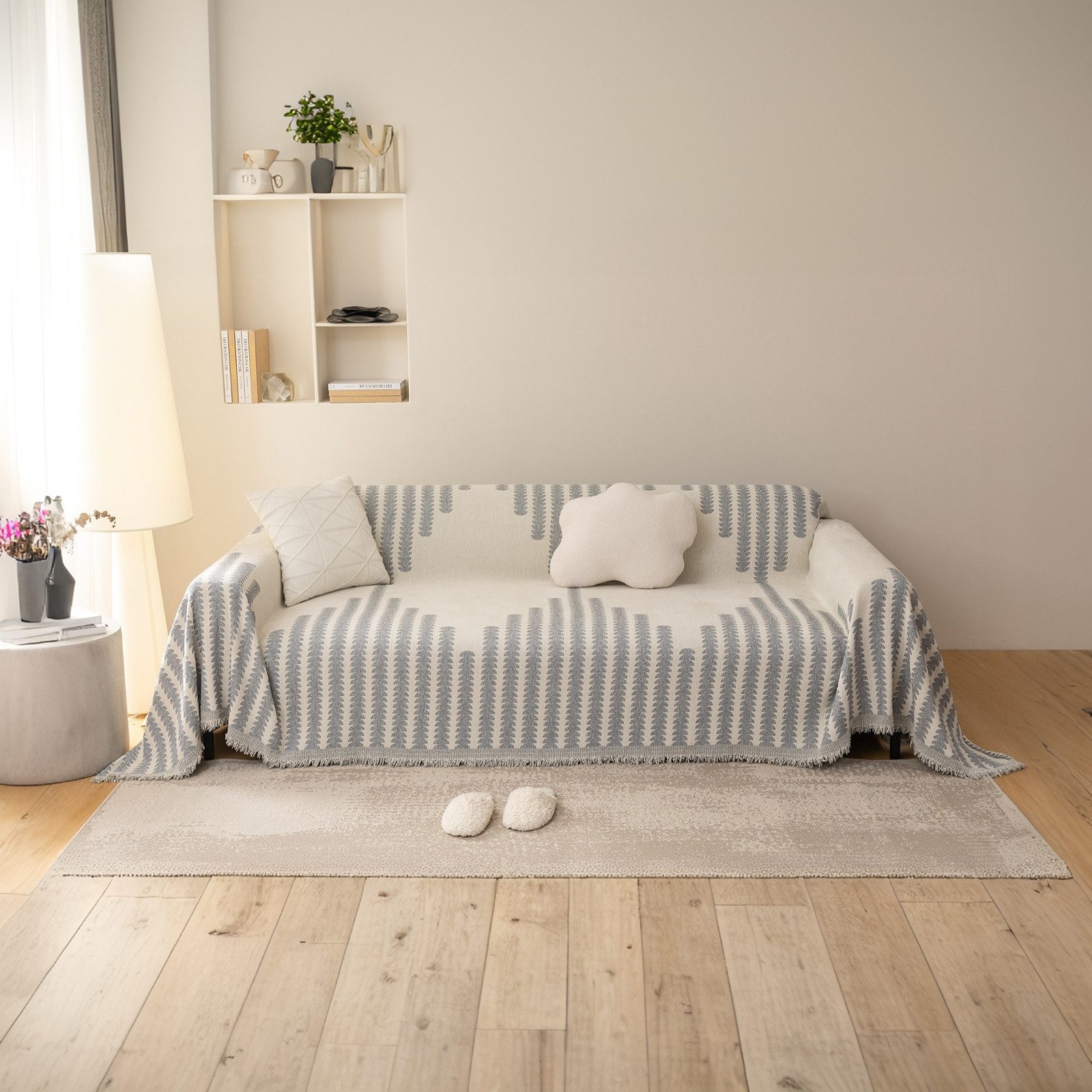BTTO Sofahusse Geometrische Sofabezug Couchbezug mit Quasten, Weich Sofa Deckenbezug für Wohnzimmer Schlafzimmer