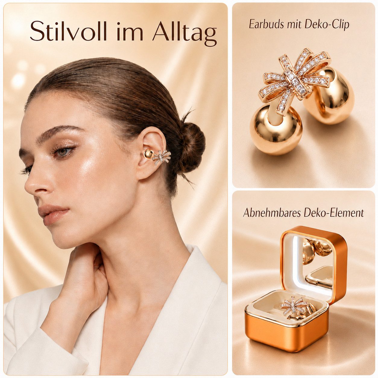 Futicare Kabellose Clip-On Bluetooth Kopfhörer mit Mikrofon,30 Std. Akku, IP56, Open-Ear-Kopfhörer (Bluetooth 6.0 Ohrclip Earbuds mit Spiegel-Ladebox, LED-Licht – Bild 2 von 5