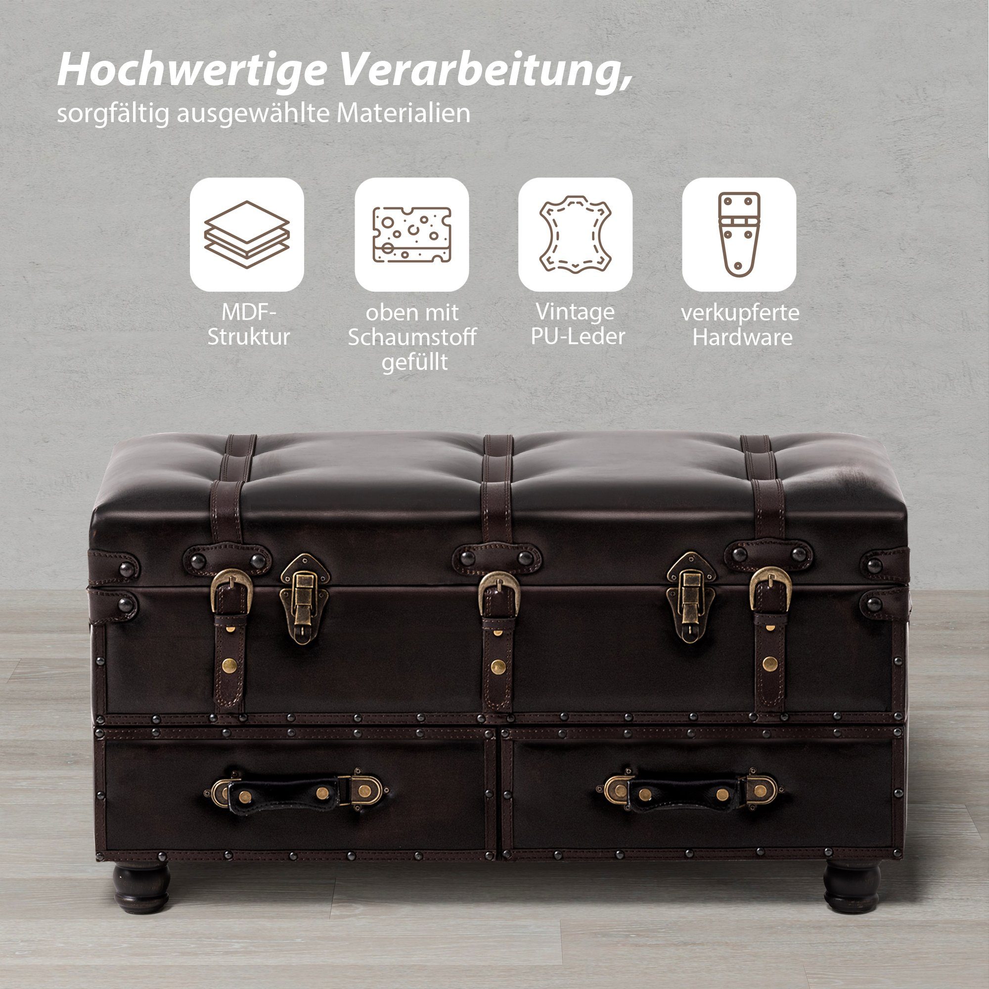 Couchtisch, Bettbank Vintage-Stil Retro-Box HomeGuru Dunkelblau (1-St) Sitzbank, Hocker, Nachttisch-Box