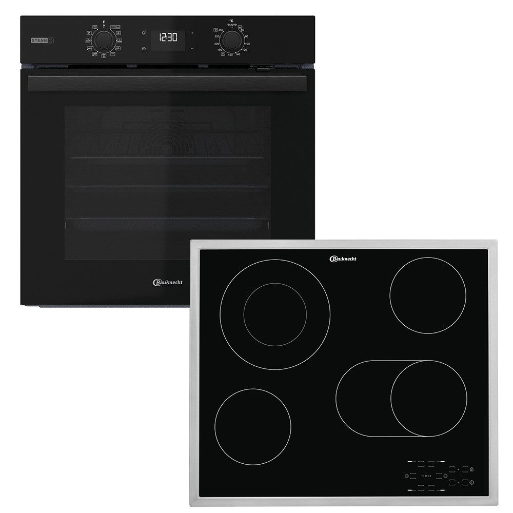 BAUKNECHT Backofen-Set BAKO 760 Steam BL, mit 1-fach-Teleskopauszug, GentleSteam - für ein saftiges Inneres und ein knuspriges Äußeres