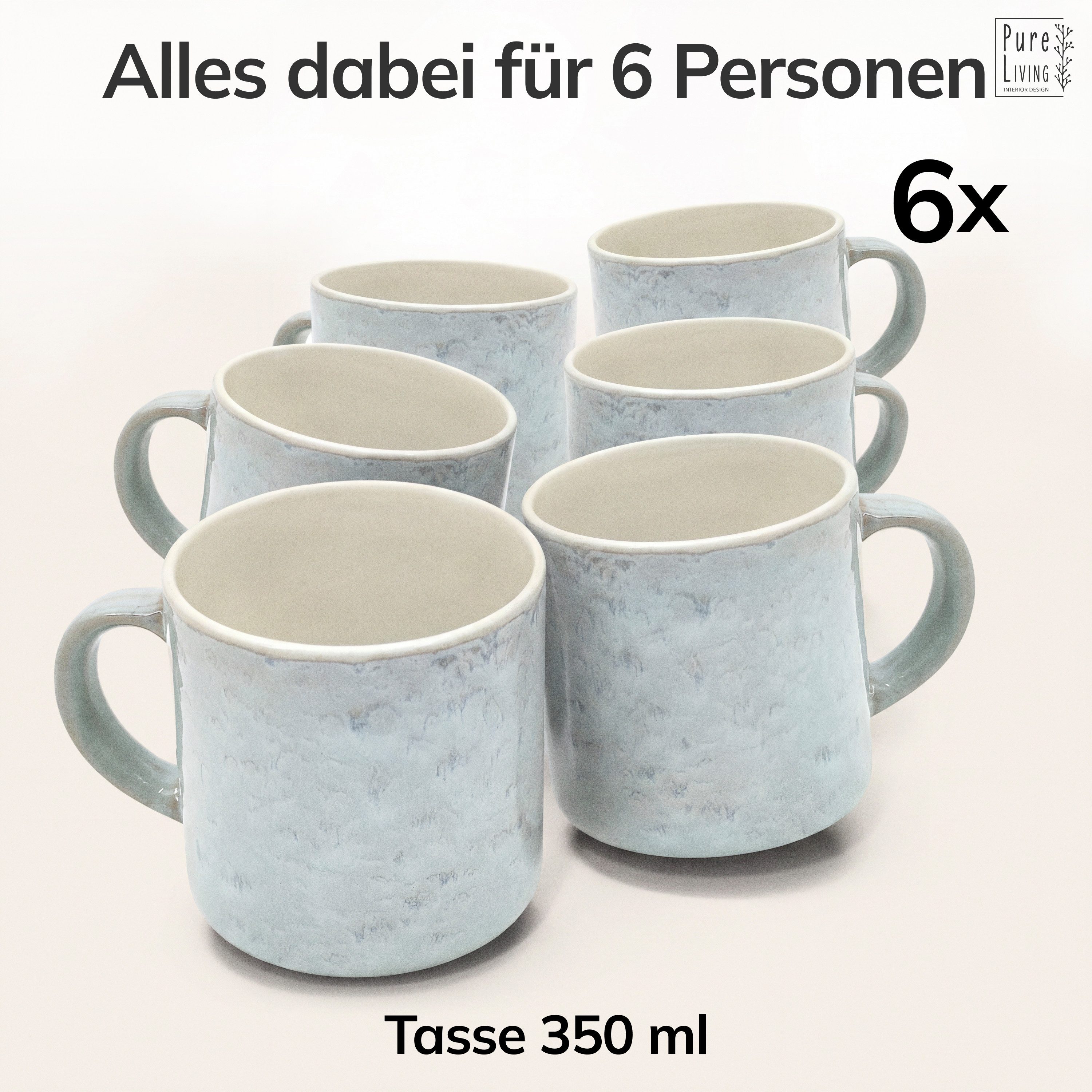 PURE LIVING INTERIOR DESIGN Geschirr-Set Ibiza Becher, 6er-Set, 350 ml, Beige Blau, Steingut (6-tlg), 6 Personen, Steingut – Bild 5 von 5