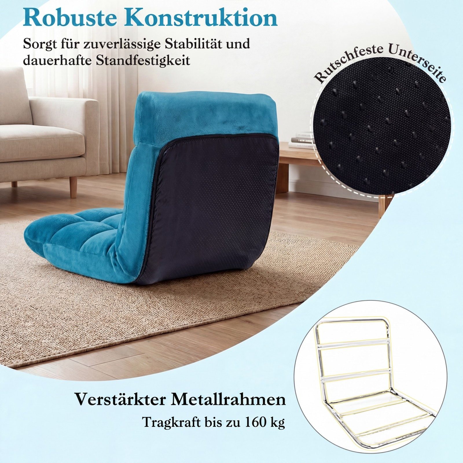 COSTWAY Relaxsessel Bodenstuhl mit verstellbarer Rückenlehne, faltbar gepolstert – Bild 5 von 5