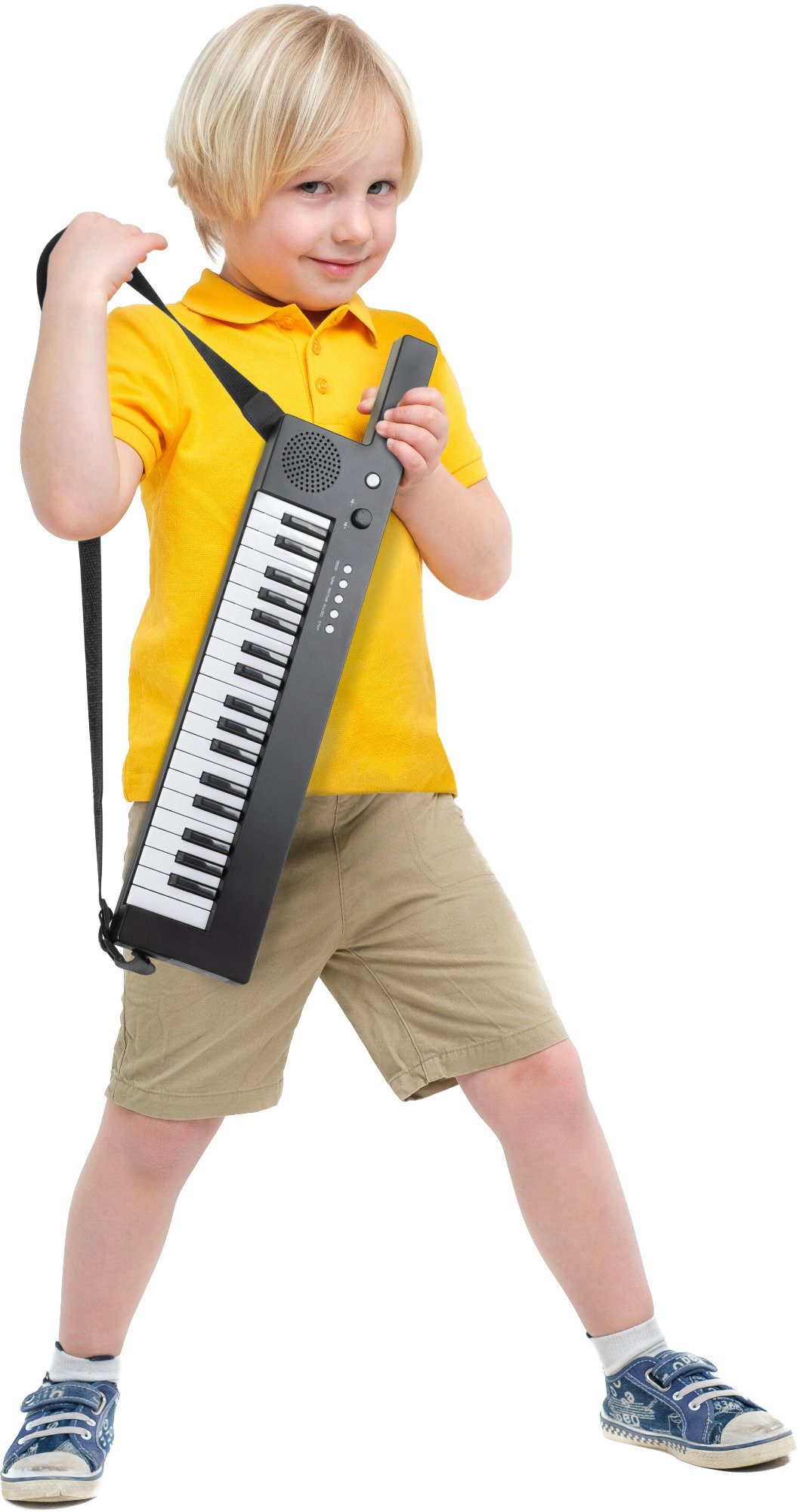 McGrey Spielzeug-Musikinstrument KT-3712 Kinder-Keyboard mit 37 Tasten - inkl. Mikrofon & Tragegurt, mit 4 Klangfarben, 4 Begleitrhythmen - 10 Demosongs & Aufnahmefunktion
