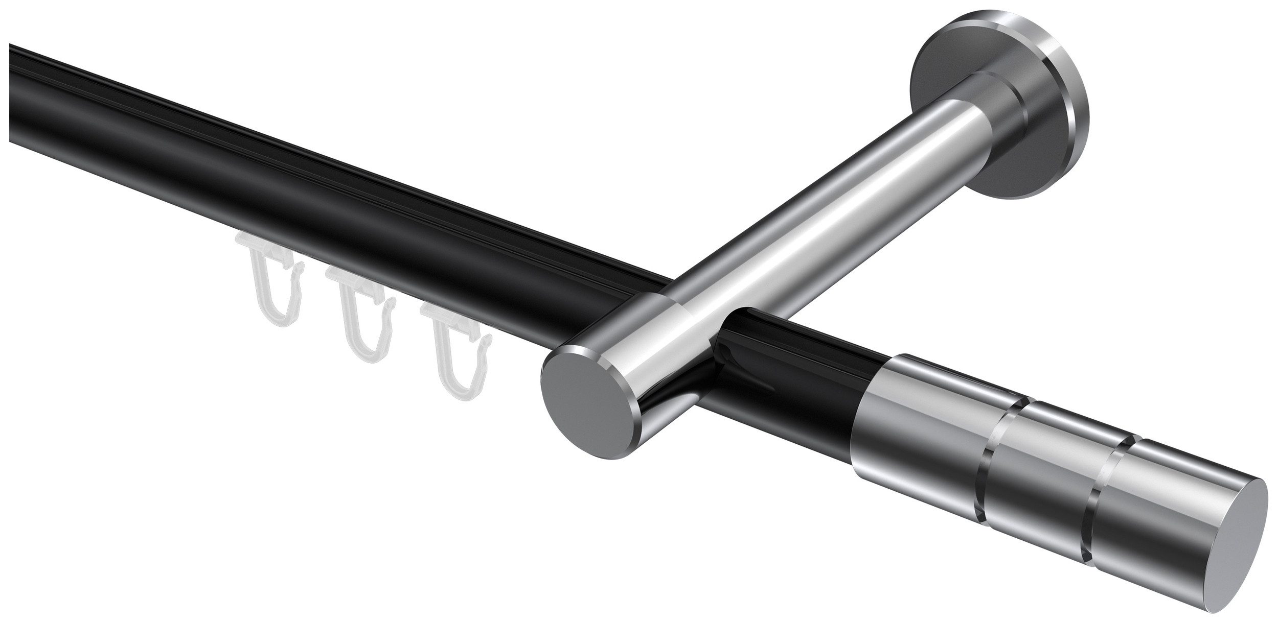 INTERDECO Innenlaufschiene Prestige Elanto, Ø 20 mm, 1-läufig, Fixmaß, kürzbar, Wandmontage, Aluminium, Schwarz / Chrom / Bicolor