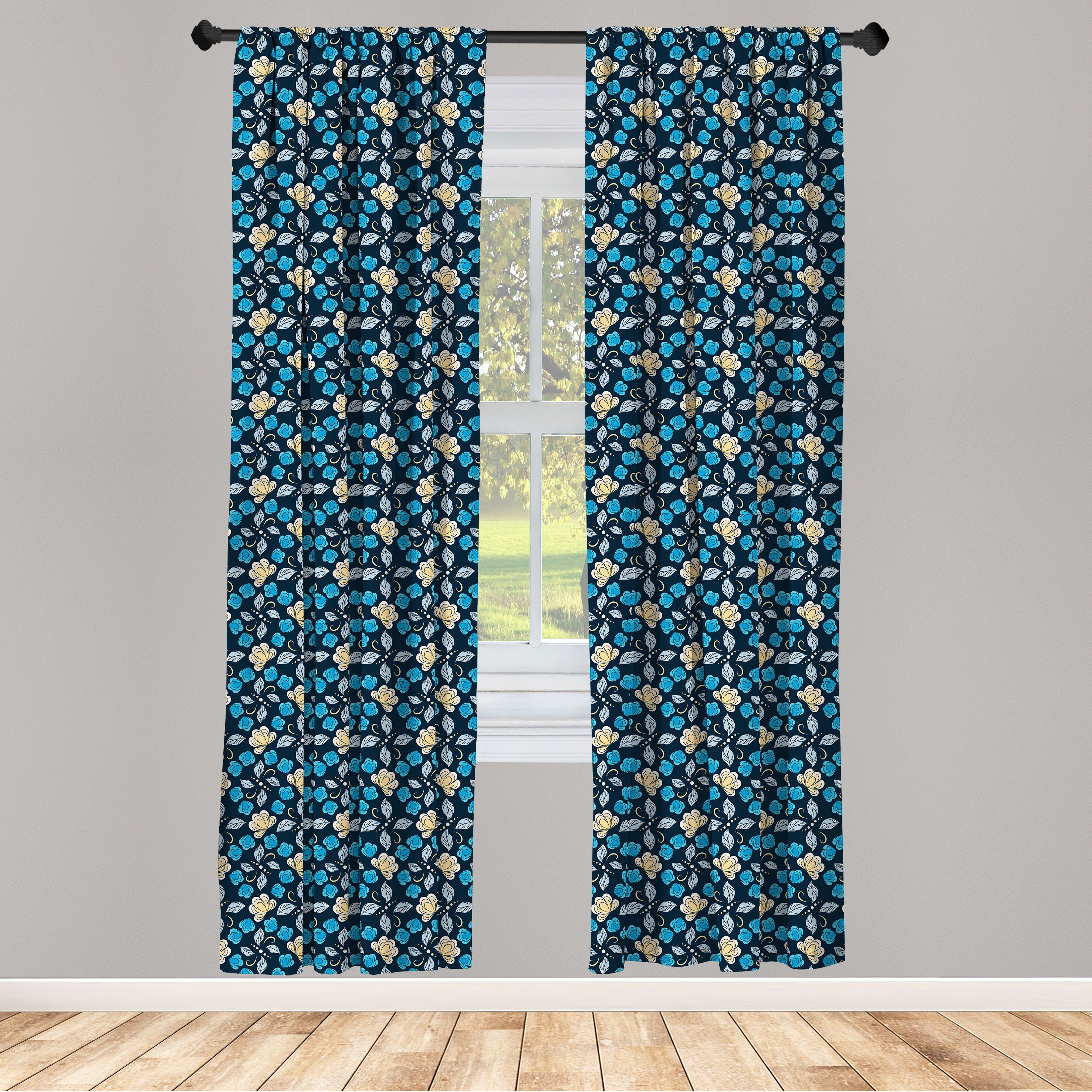 Gardine Vorhang für Wohnzimmer Schlafzimmer Dekor, Abakuhaus, Microfaser, Boho Abstrakte Blumen-Blatt-Punkte