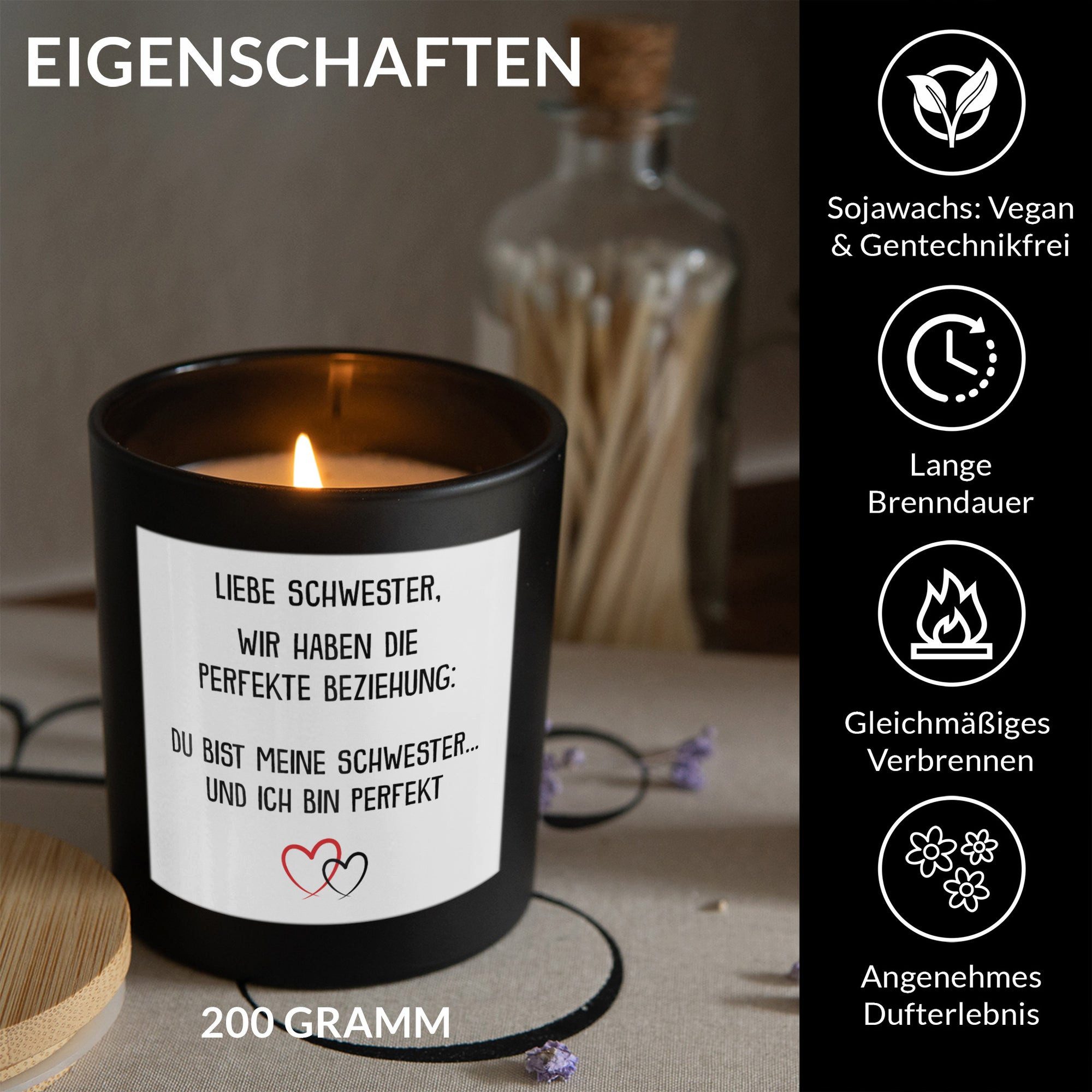 22Feels Duftkerze Deko Schwester Geschenk Bday Weihnachten Geschwister Frauen Mädchen, MADE IN GERMANY, Europäisches Sojawachs, Handgegossen – Bild 2 von 5