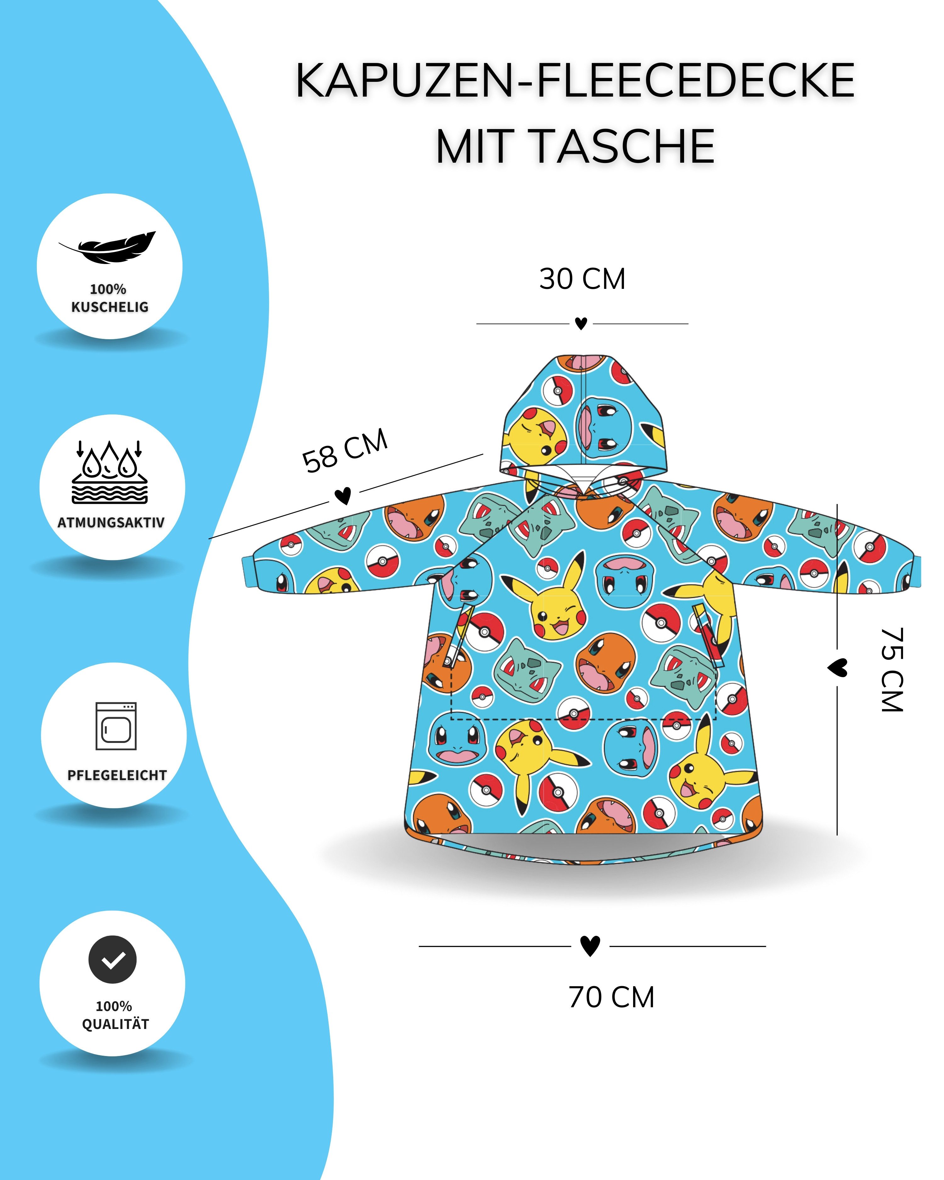 Kinderdecke Pokémon Kapuzen-Fleecedecke, Pikachu, MTOnlinehandel, perfekte Geschenkidee für Mädchen und Jungen