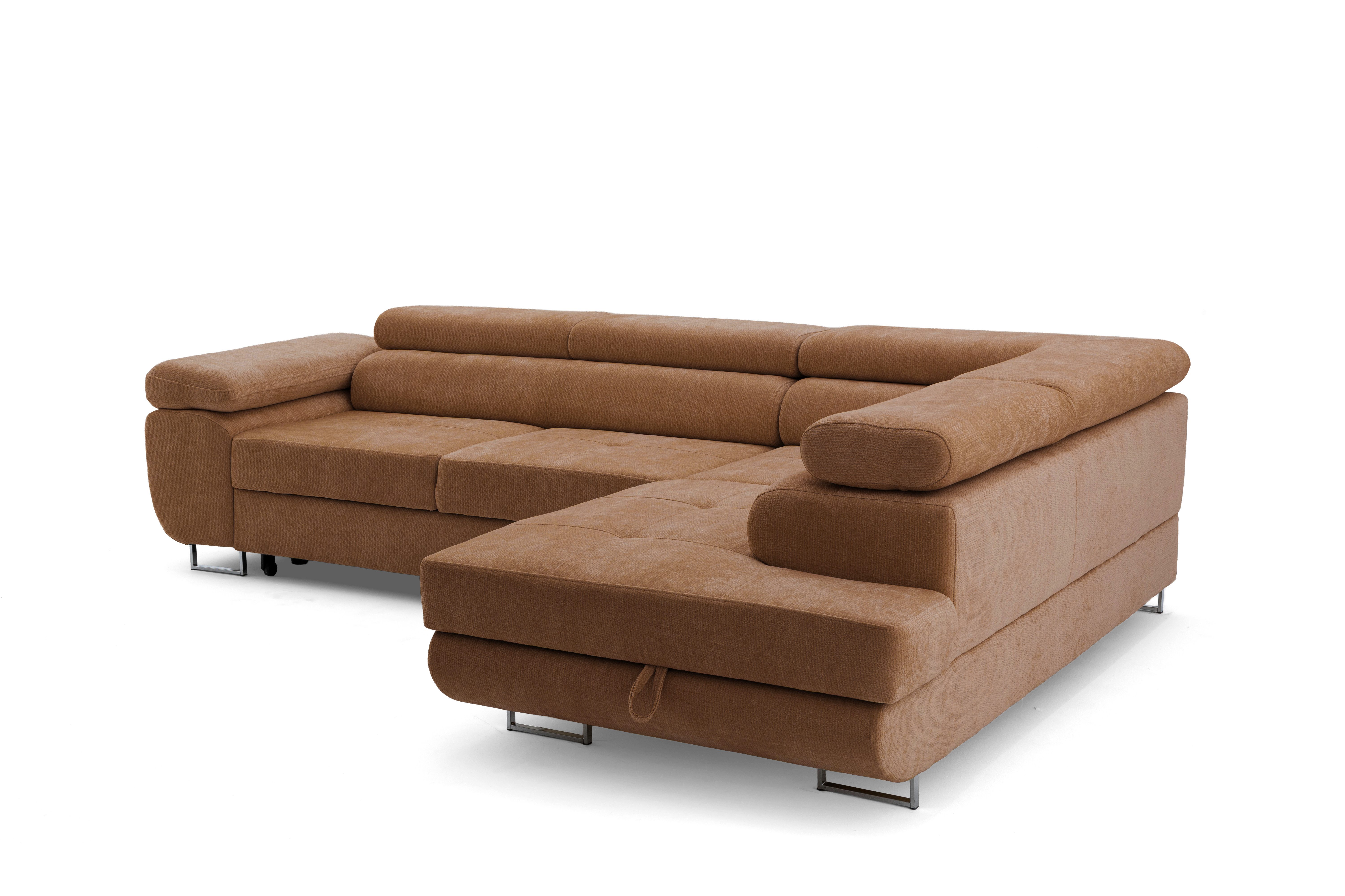 Muffo Ecksofa Wild Ecksofa mit Schlaffunktion, Verstellbare Kopfstützen, Schlaffunktion mit Bettkasten