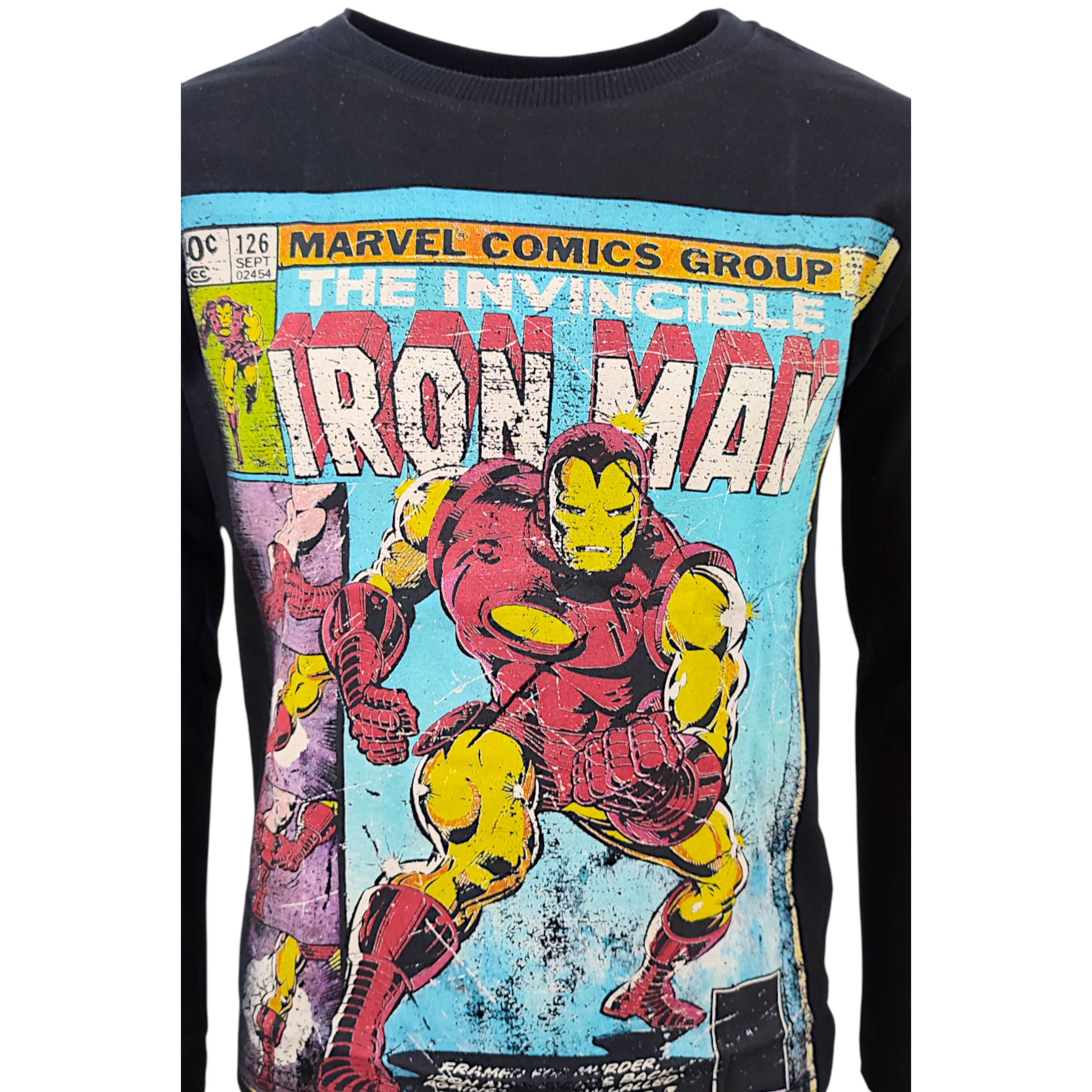 MARVEL Langarmshirt Iron Man im Comic Stil Jungen Shirt aus Baumwolle Gr. 134 - 164 cm