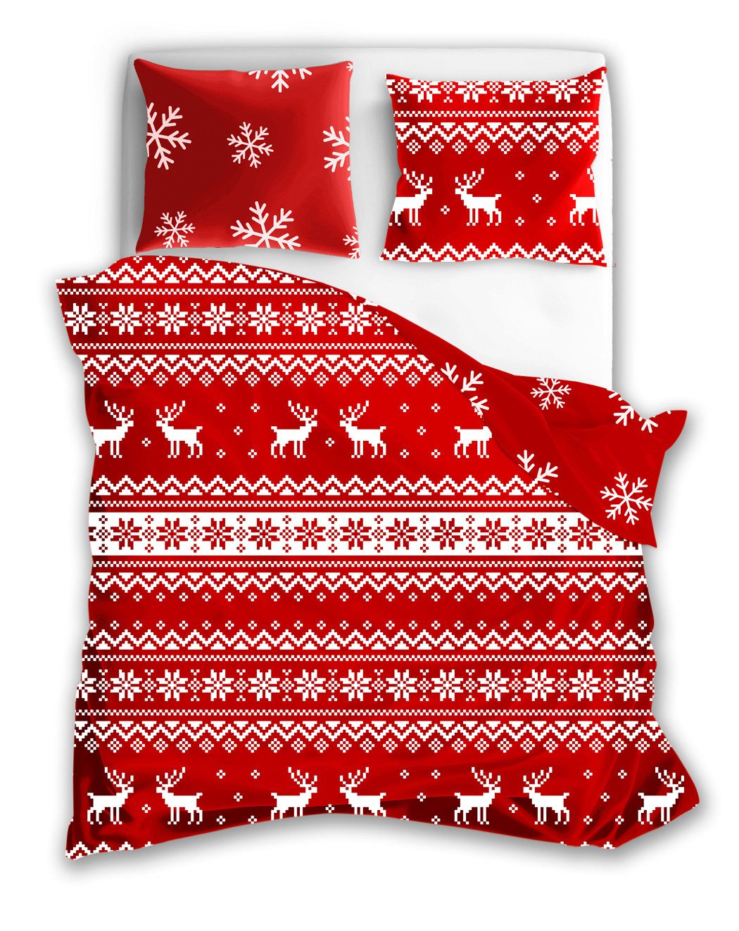 texpot Bettwäsche Wendebettwäsche Flannel Schneestern Rentier Baumwolle, 2 teilig