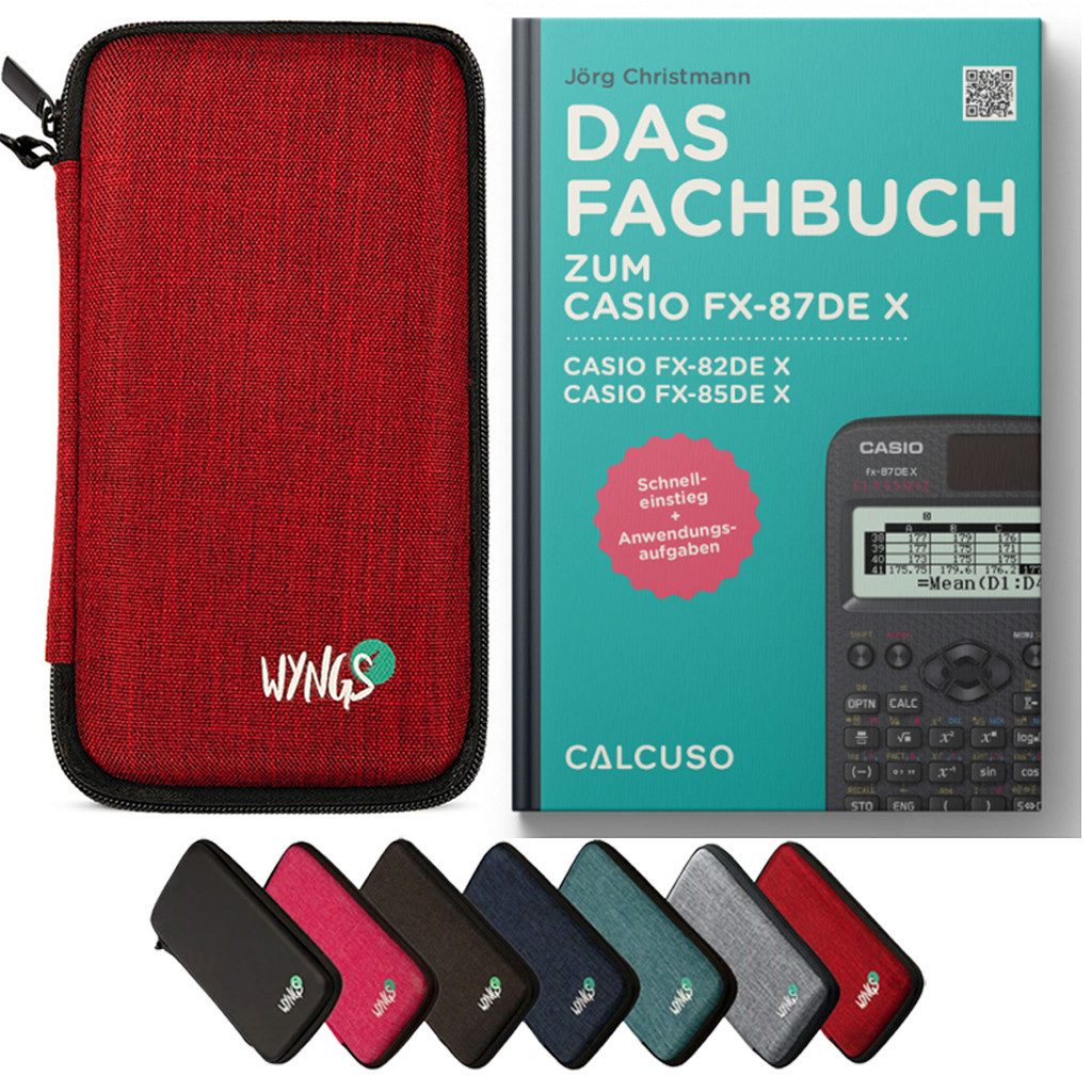 Taschenrechner Zubehör zum Casio fx-85DE X - Fachbuch & Schutztasche Rot