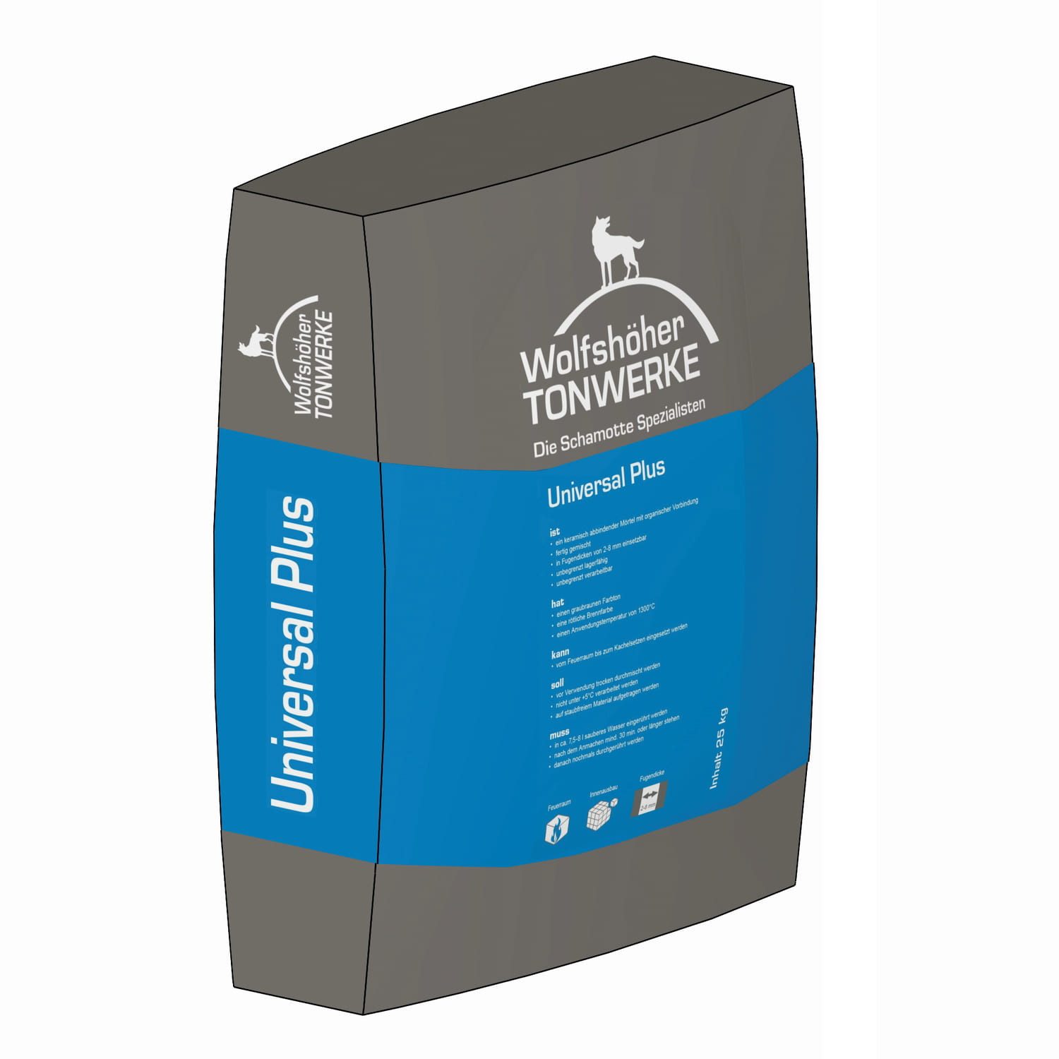 Sendeo Миномет Feuerfestmörtel Wolfshöher TONWERKE Universal Plus, 25 kg