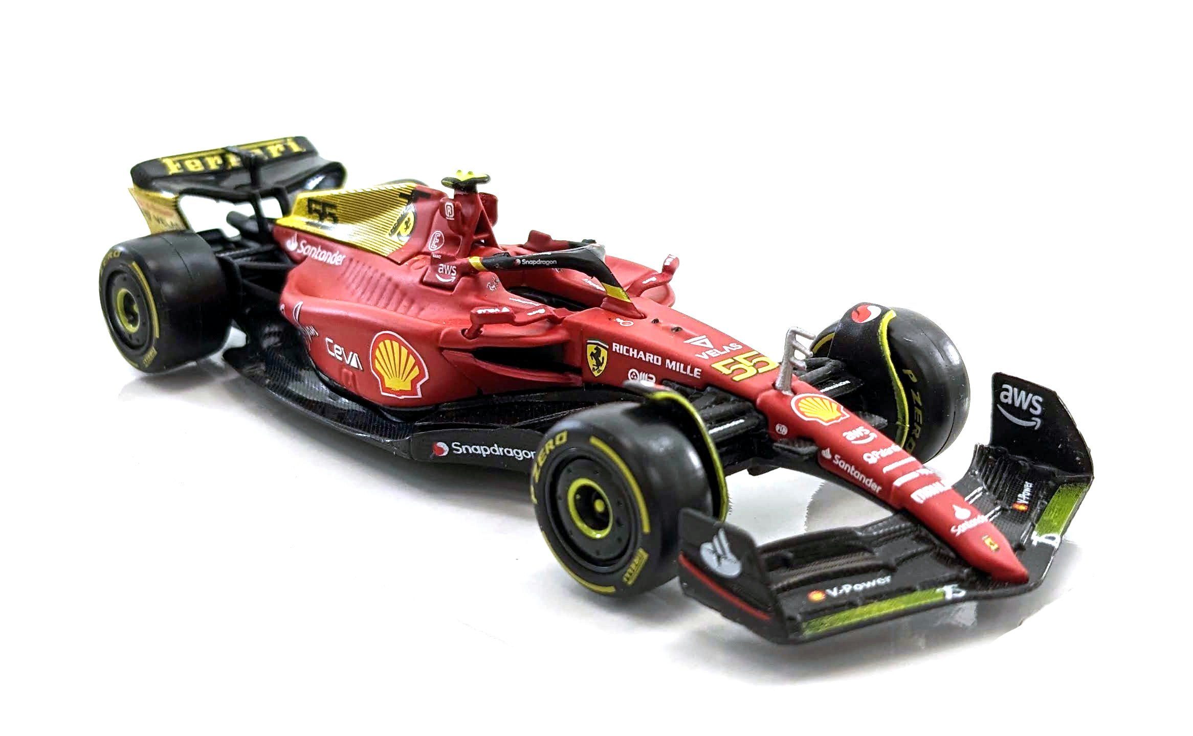 Bburago Modellauto Ferrari F1-75 Sainz #55, Maßstab 1:43, Monza-Ausführung