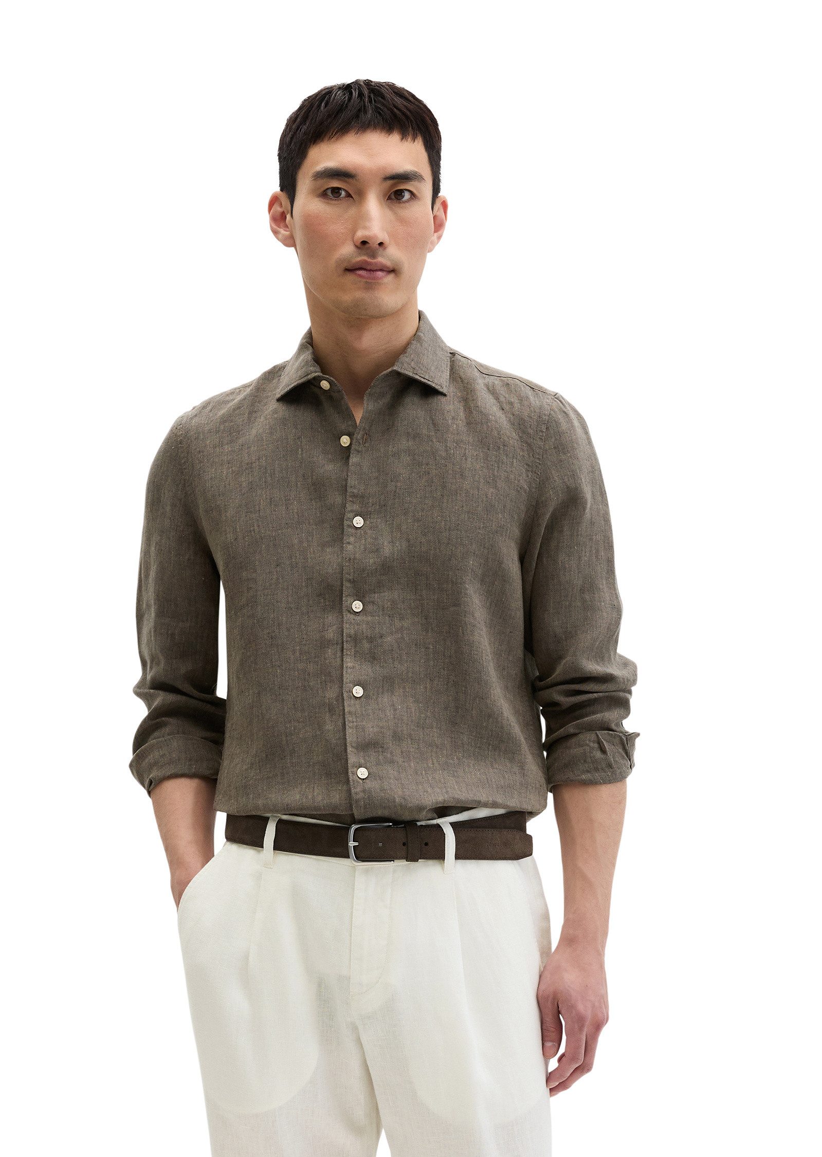 Langarmhemd aus feinem Leinen-Chambray