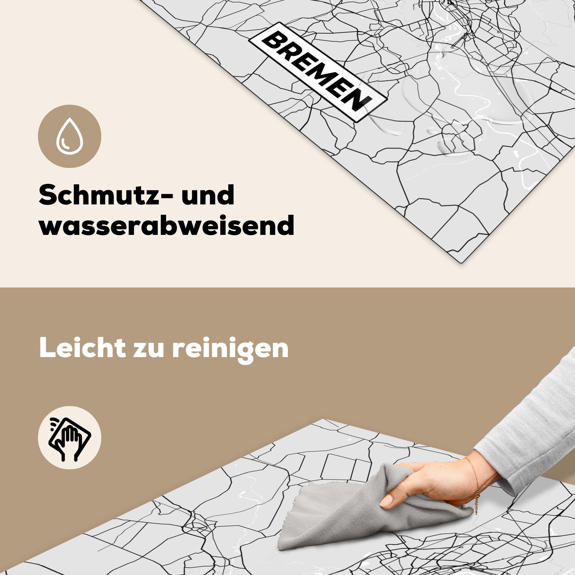 für Ceranfeldabdeckung, Karte Bremen Stadtplan MuchoWow (1 küche cm, Vinyl, Arbeitsplatte tlg), - Herdblende-/Abdeckplatte Deutschland, - - 78x78