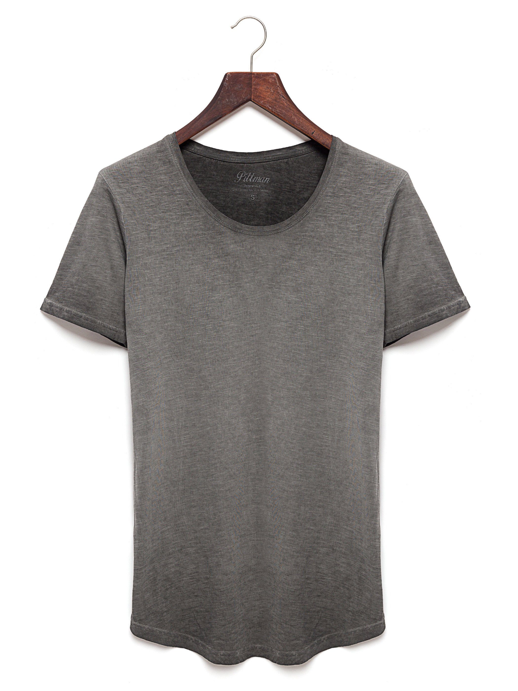 (1-tlg) gray Shredder Washed 180403) (dark Tee gull Crew Grau Pittman T-Shirt Neck Basic Oversize