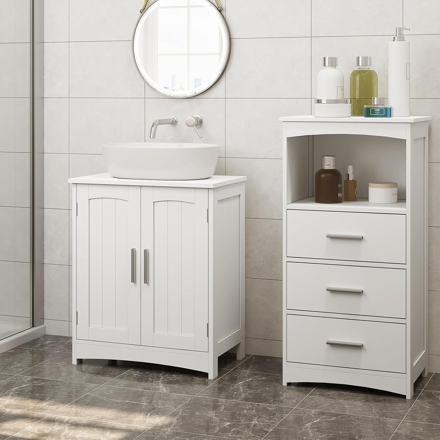 EUGAD Waschbeckenunterschrank (1-St) Badschrank mit 2 Türen&verstellbare Ablage freistehend – Bild 4 von 5