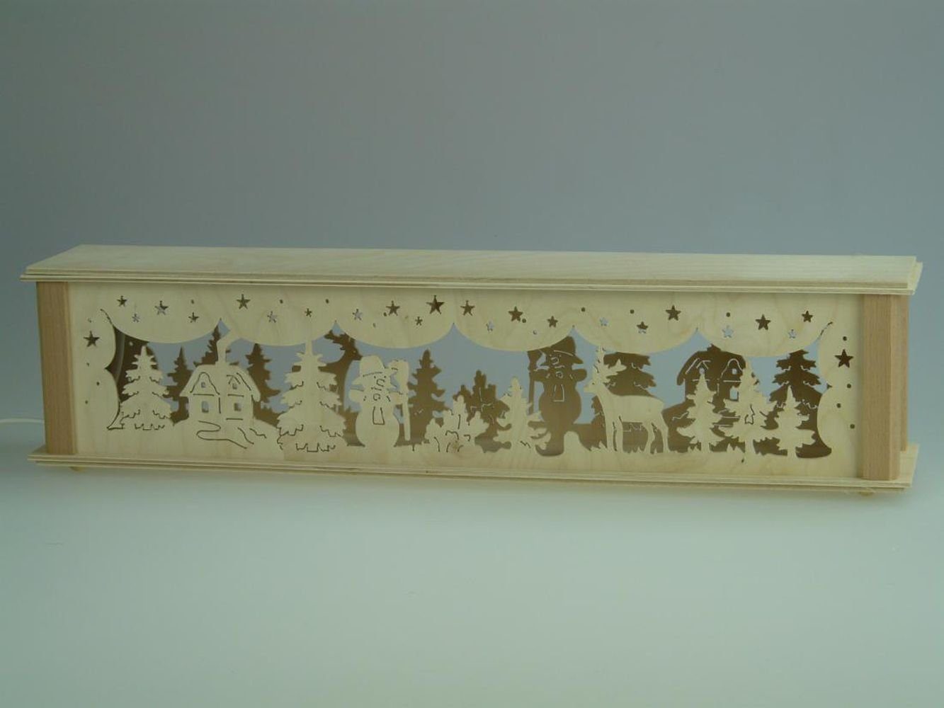 Schwibbogen-Fensterbank Schwibbogenerhöhung mit Schneemann und Beleuchtung BxHxT 52x10x10cm