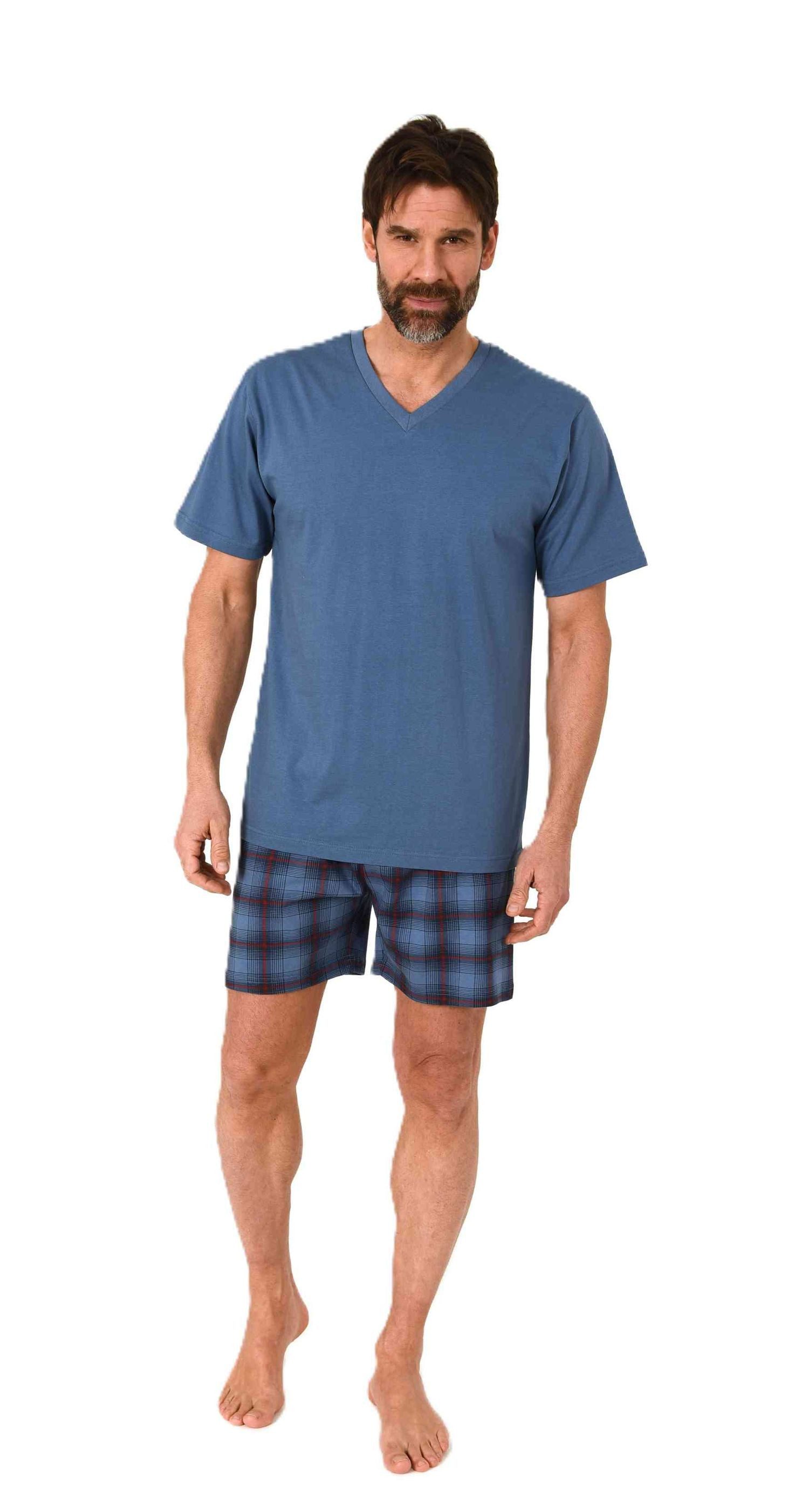 Normann Pyjama Normann Herren kurzarm Schlafanzug Shorty mit karierter Hose günstig online kaufen