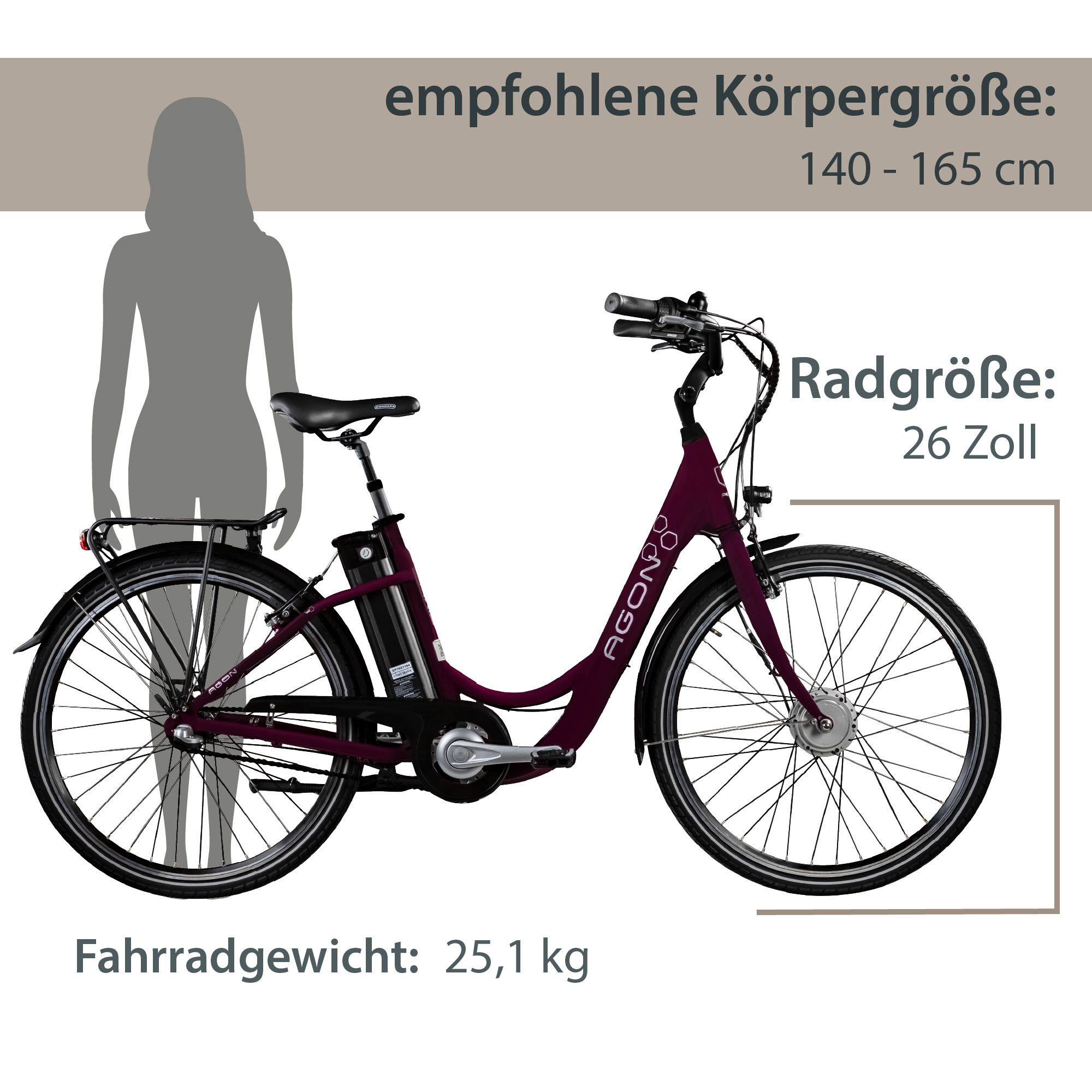 AGON E-Bike Cityrad Axis, 3 Gang, Nabenschaltung, Frontmotor, 374 Wh, Pedelec, Elektrofahrrad für Damen u. Herren