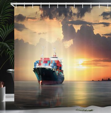 Abakuhaus Duschvorhang Moderner Digitaldruck mit 12 Haken auf Stoff Wasser Resistent Breite 175 cm, Höhe 180 cm, maritim Frachtschiff bei Sonnenuntergang Foto
