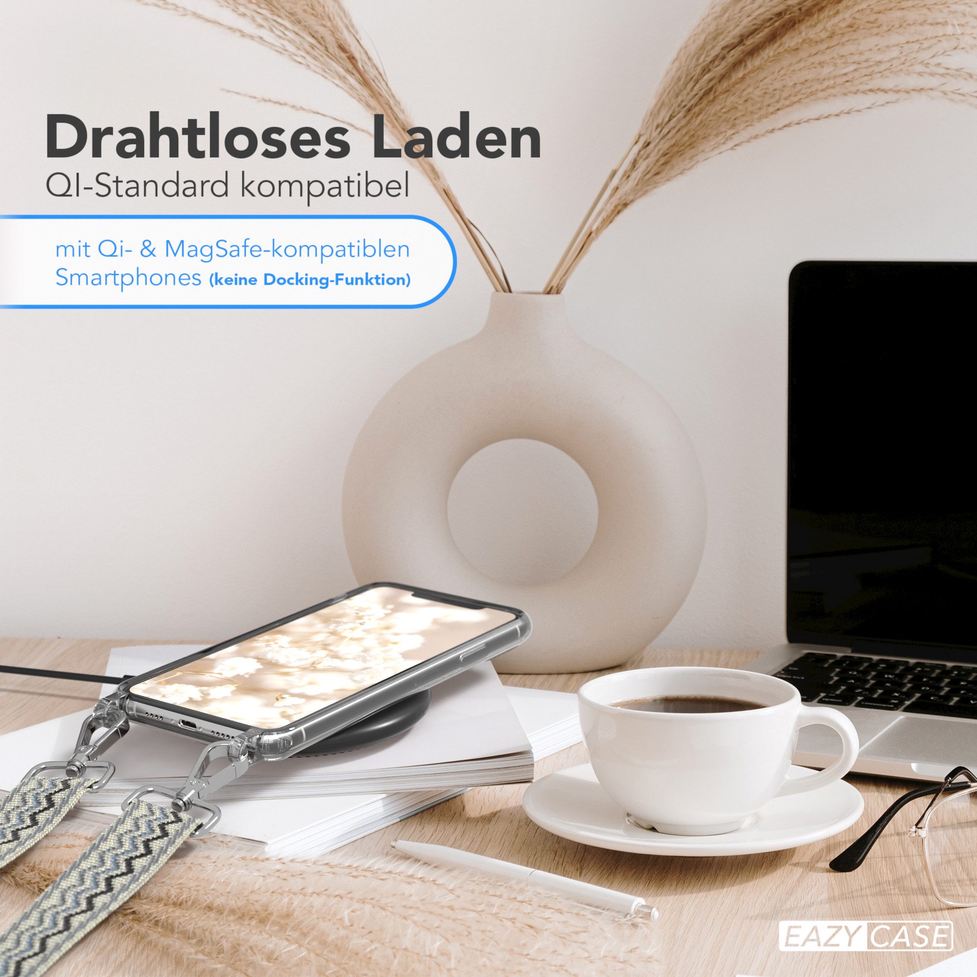 EAZY CASE Handykette Boho Umhängeband für Apple iPhone 11 Pro Max 6,5 Zoll, Backcover Handyhülle zum Umhängen Ersatzkordel Handy Tasche Hellblau