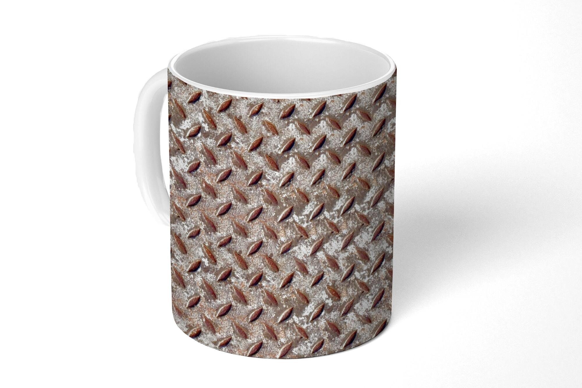Geschenk Muster, Kaffeetassen, Teetasse, - Tasse Keramik, - Teetasse, MuchoWow Platten Becher, Metall Rost -